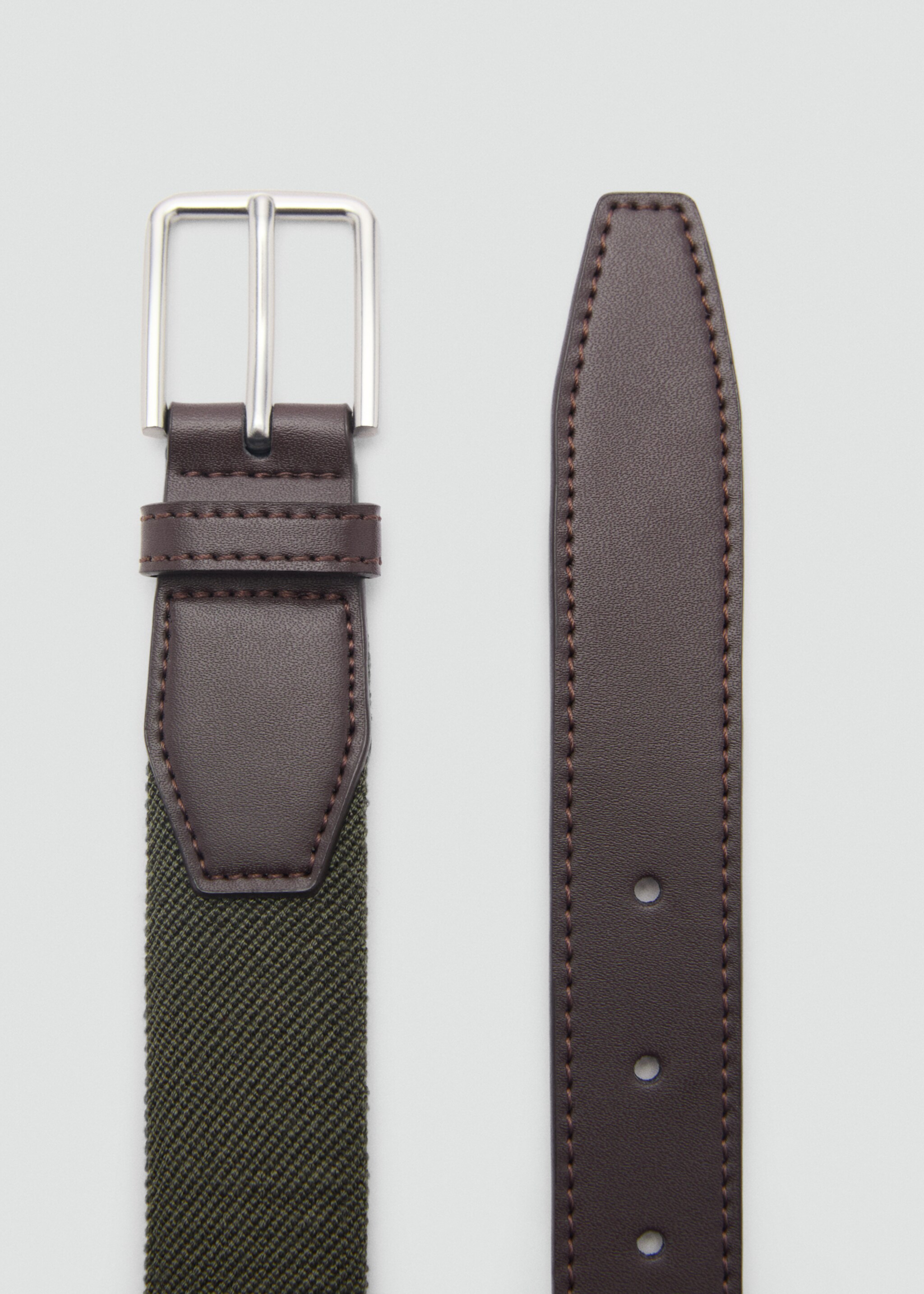 Leather-appliqué elastic belt - Medium plane, Khaki. Ref: 87095915-00.