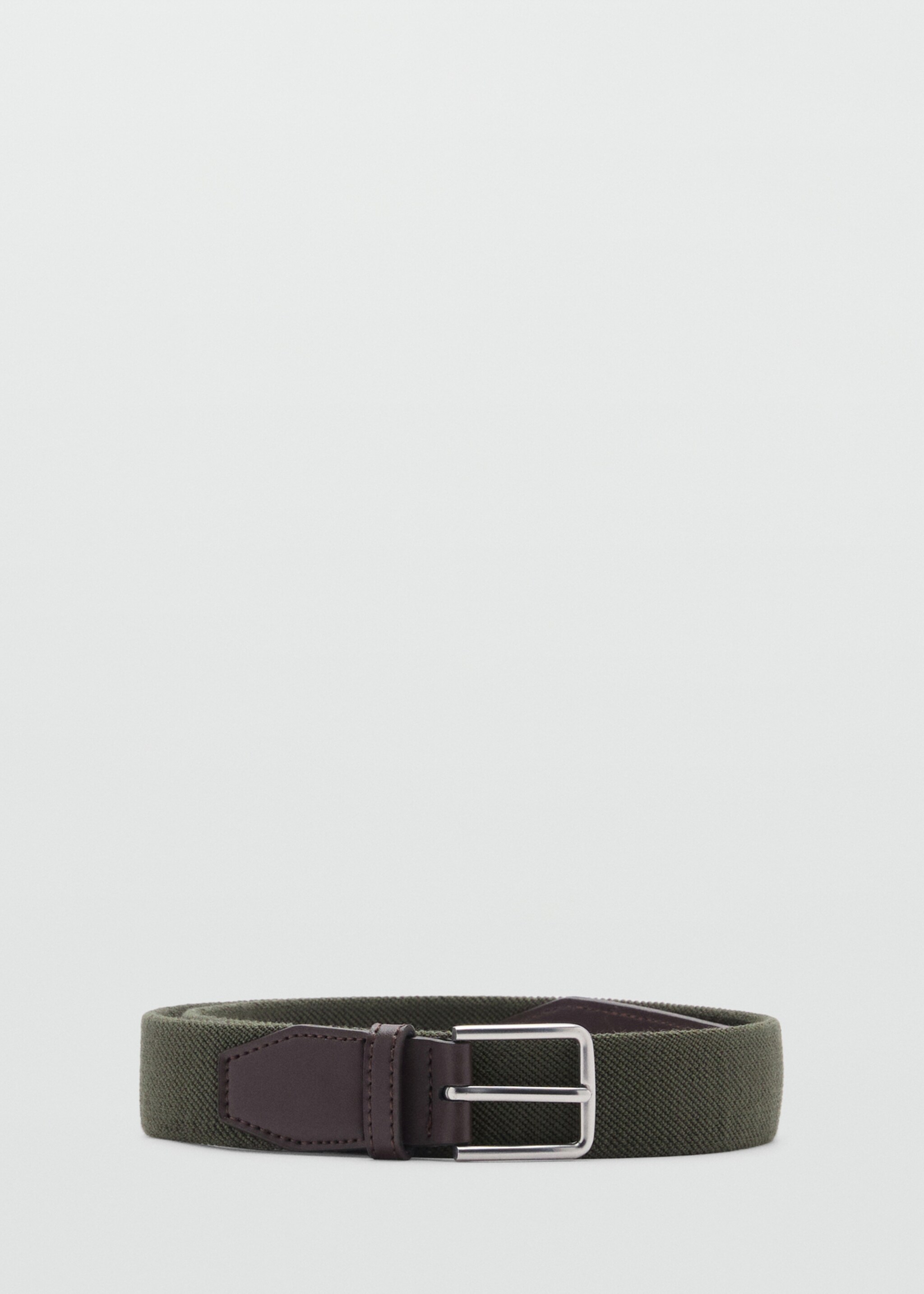 Leather-appliqué elastic belt - Article without model, Khaki. Ref: 87095915-00.