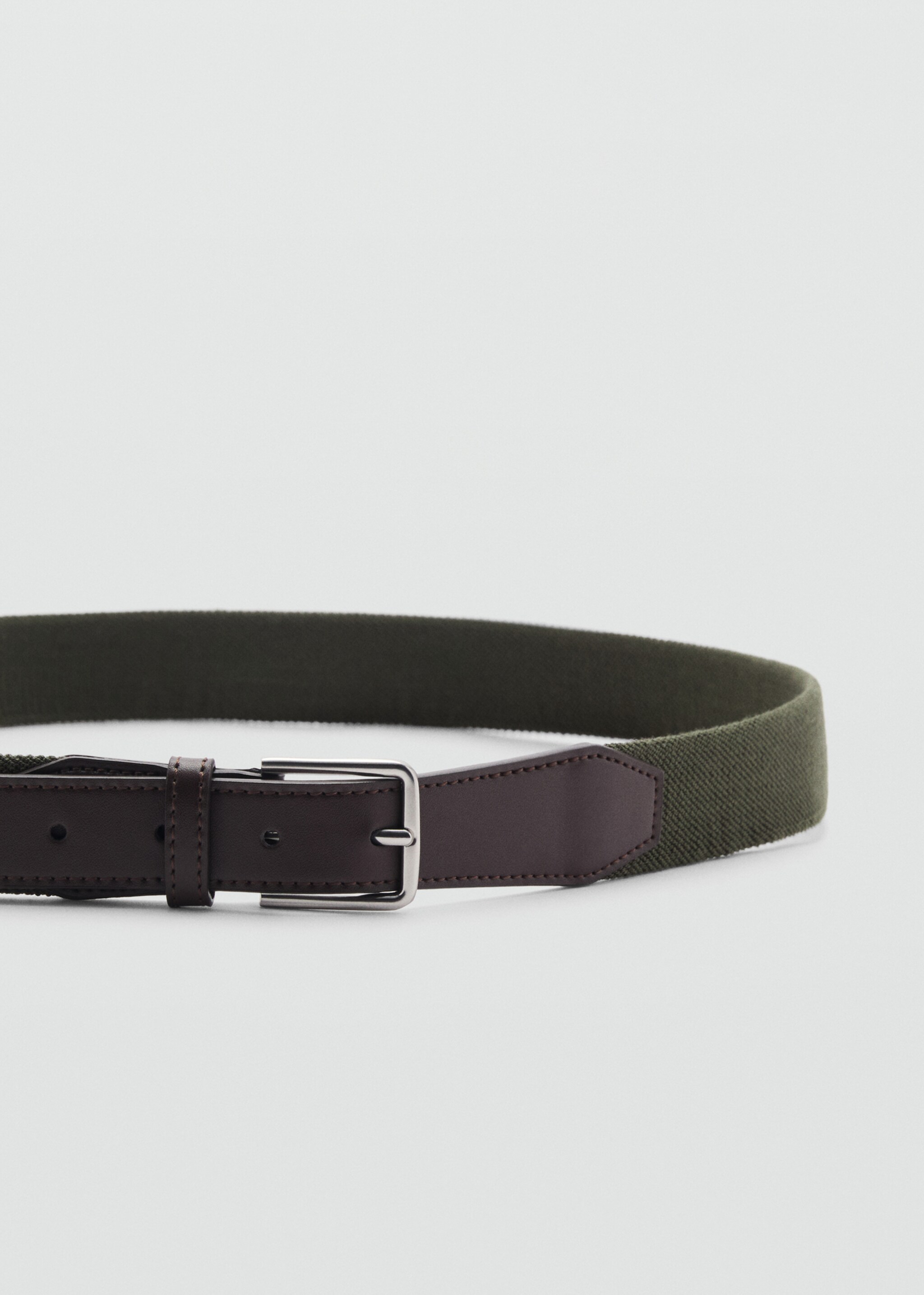 Leather-appliqué elastic belt - Details of the article 1, Khaki. Ref: 87095915-00.