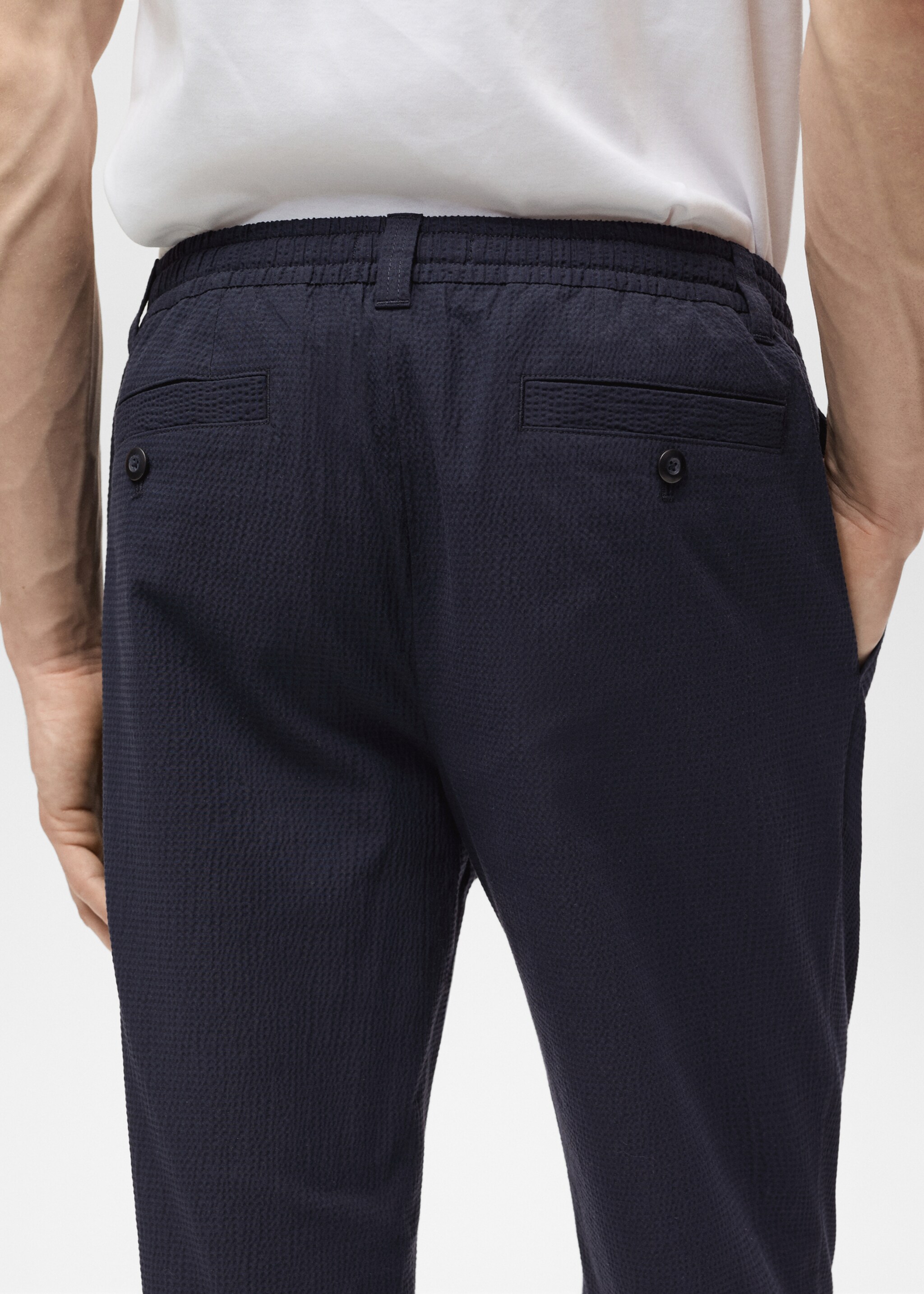 Seersucker cotton trousers - Details of the article 1, Night Blue. Ref: 87095916-00.