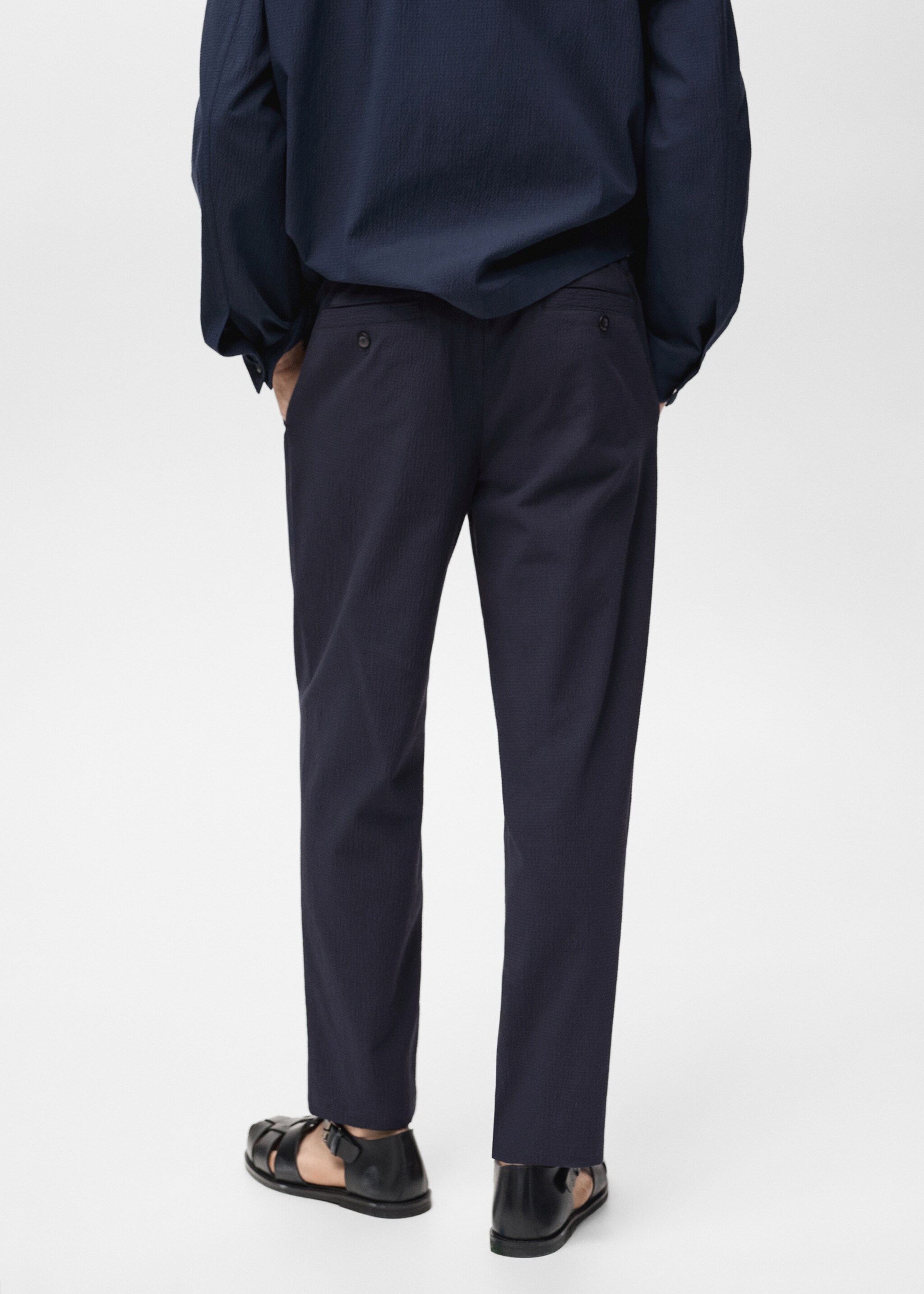 Seersucker cotton trousers - Reverse of the article, Night Blue. Ref: 87095916-00.