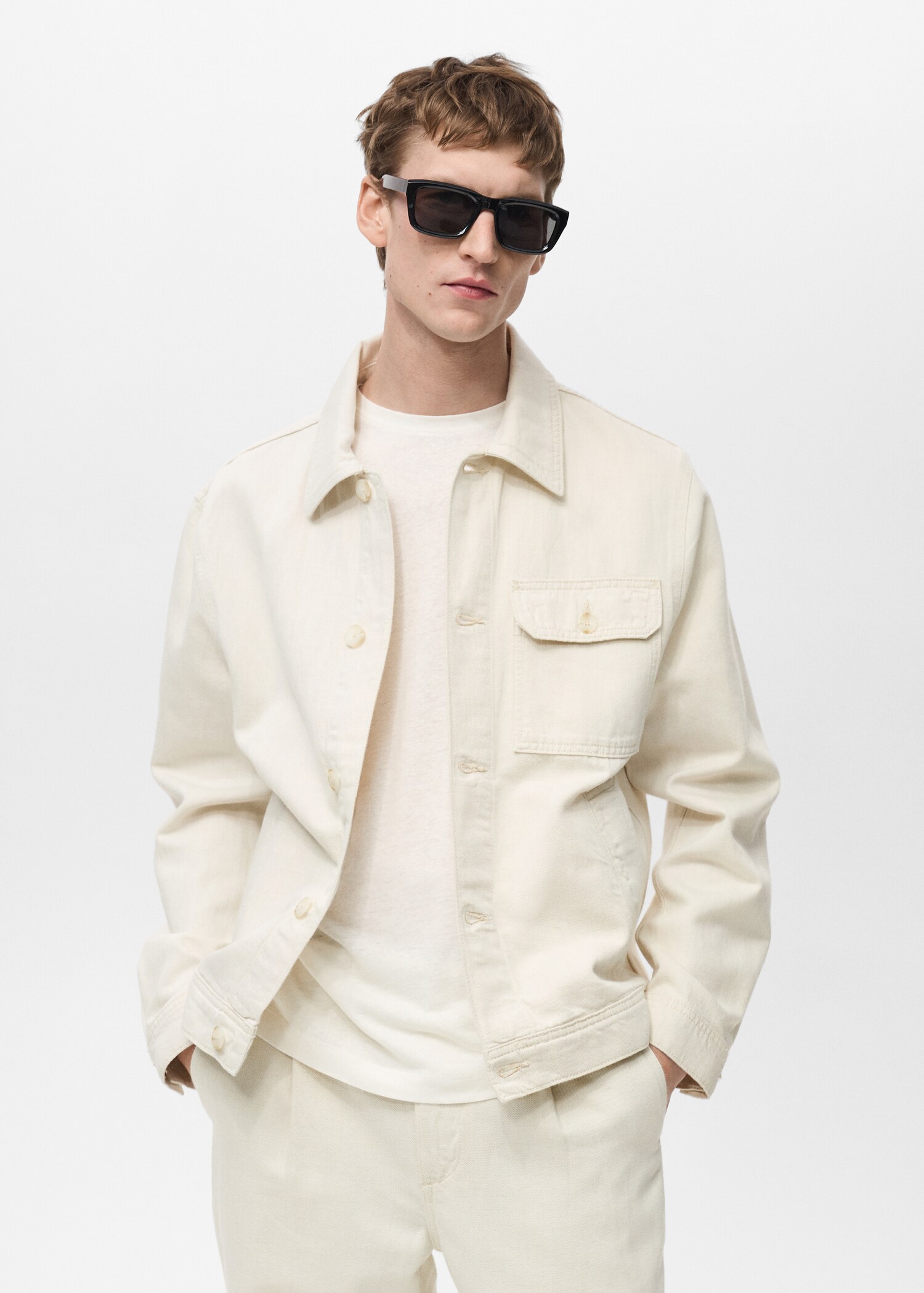 Linen-blend jacket with pockets - Medium plane