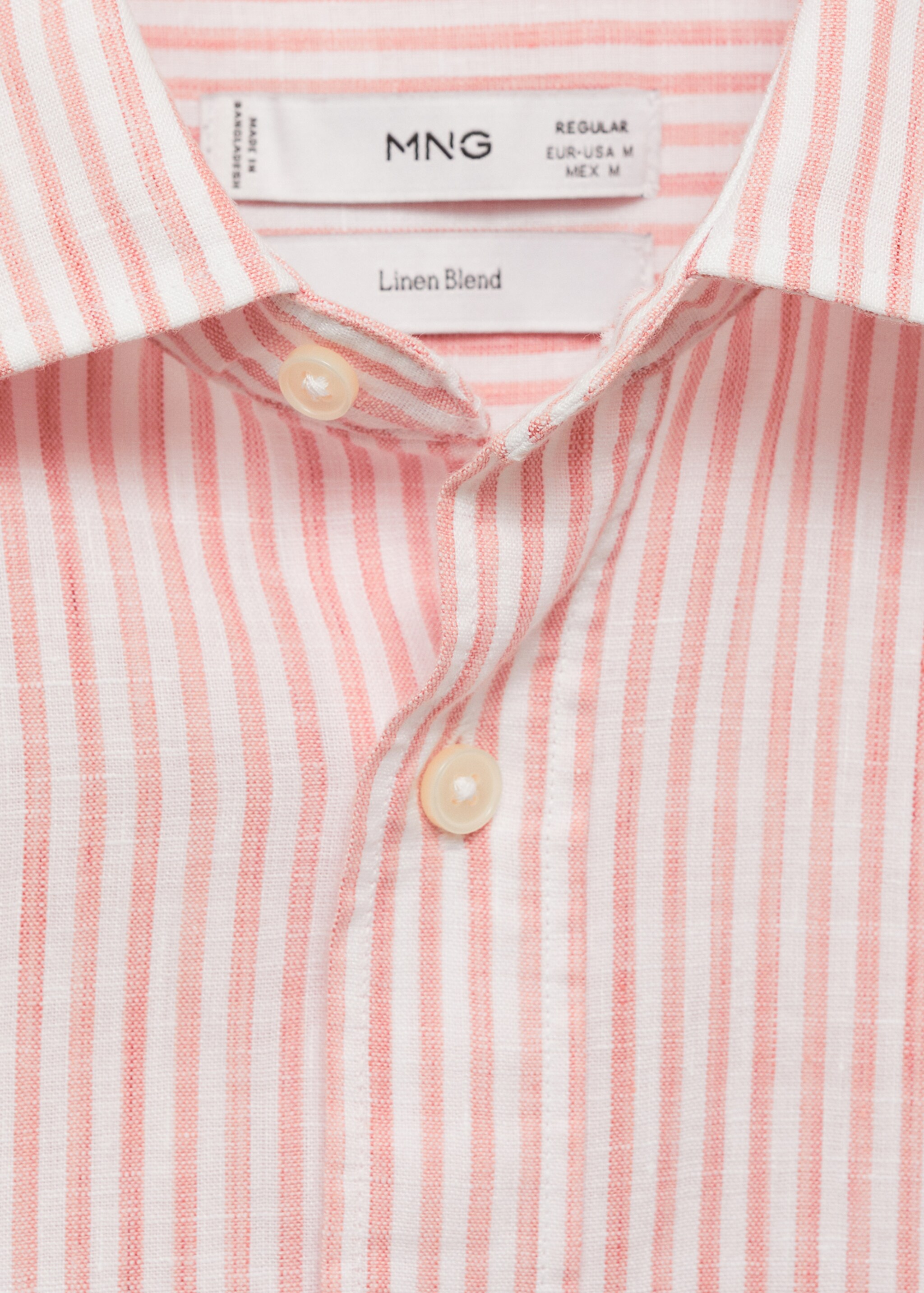 Regular fit striped linen shirt - Details of the article 8, Light Pink. Ref: 87095927-00.