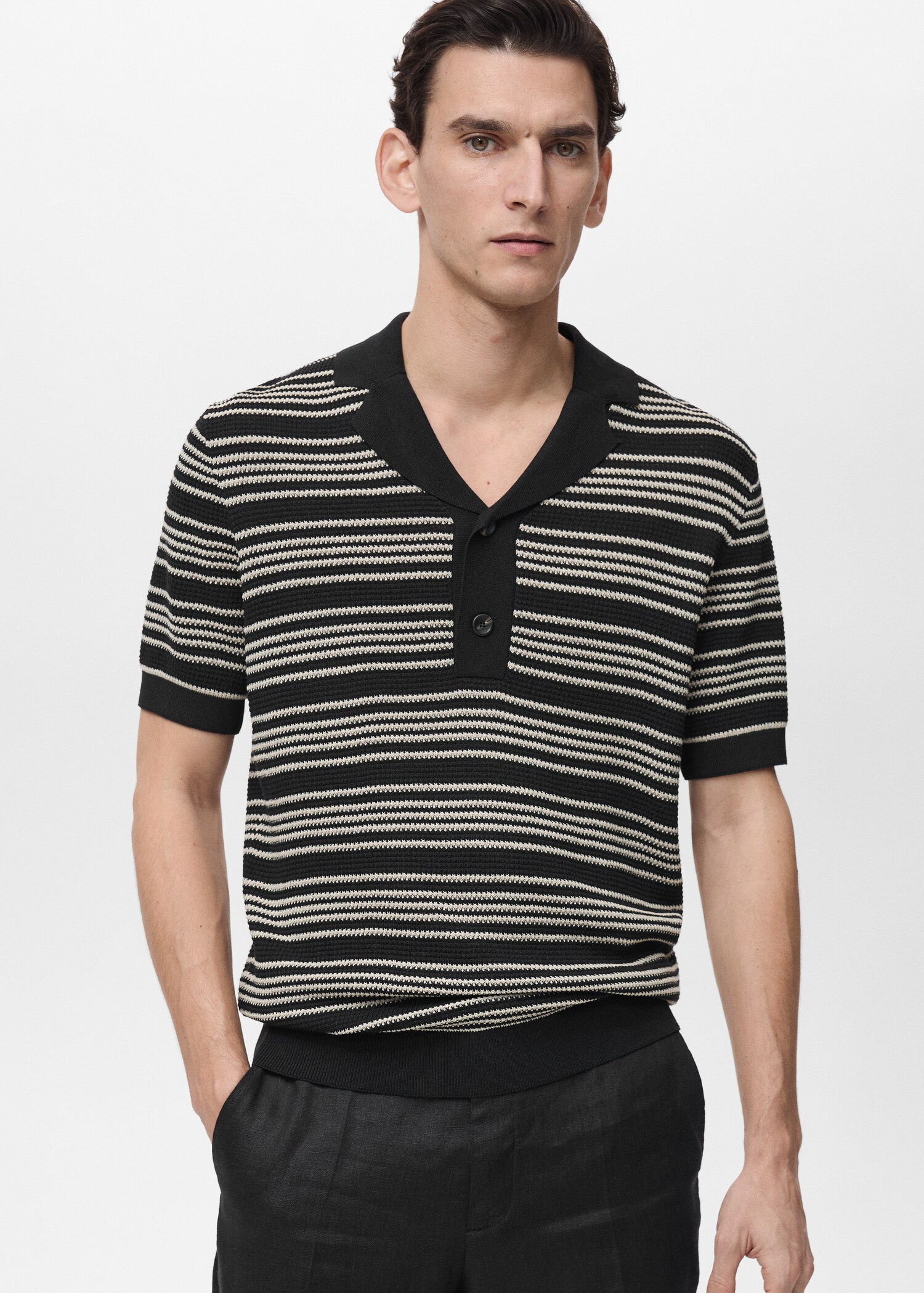 Striped braided knit polo shirt - Medium plane