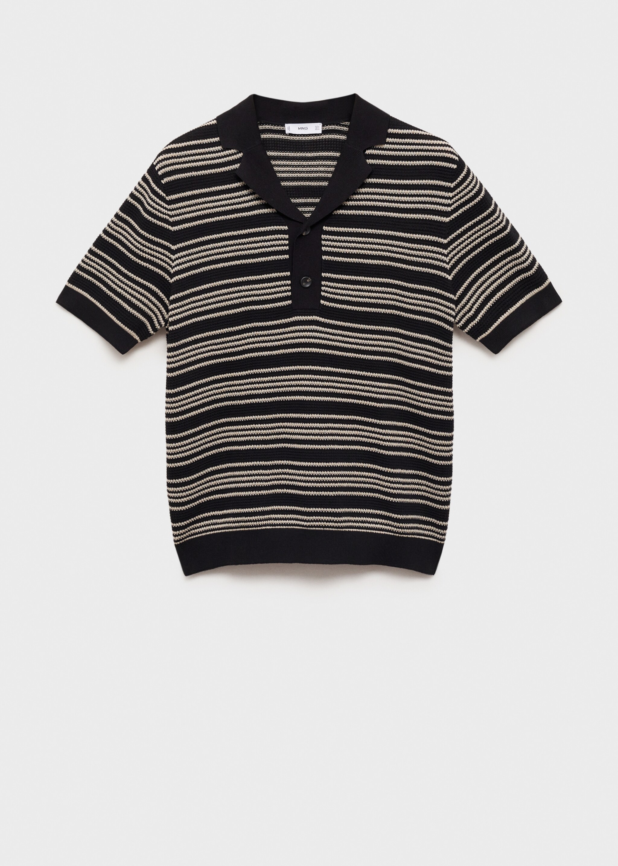Striped braided knit polo shirt - Article without model, Black. Ref: 87095931-00.