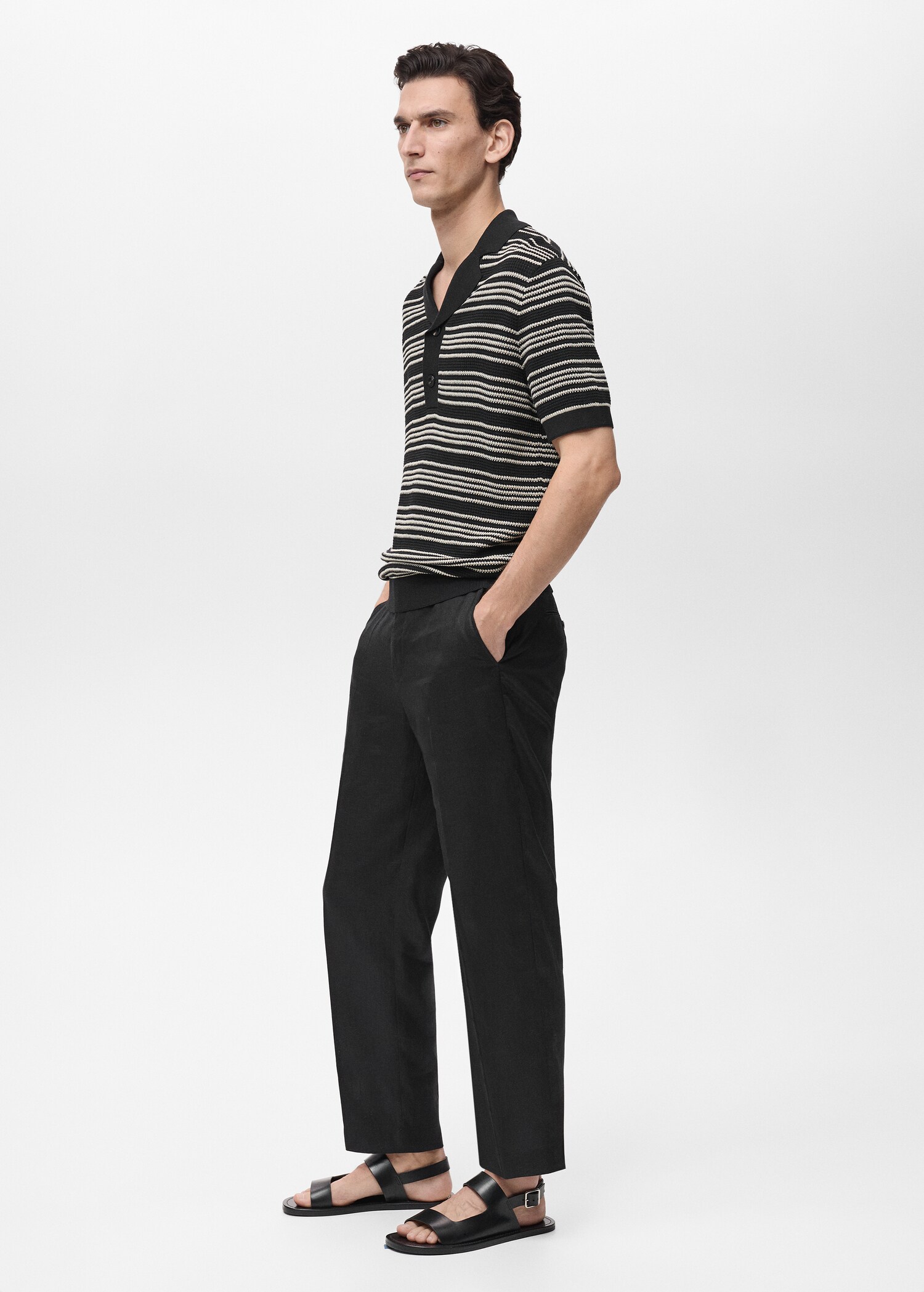 Striped braided knit polo shirt - Details of the article 2
