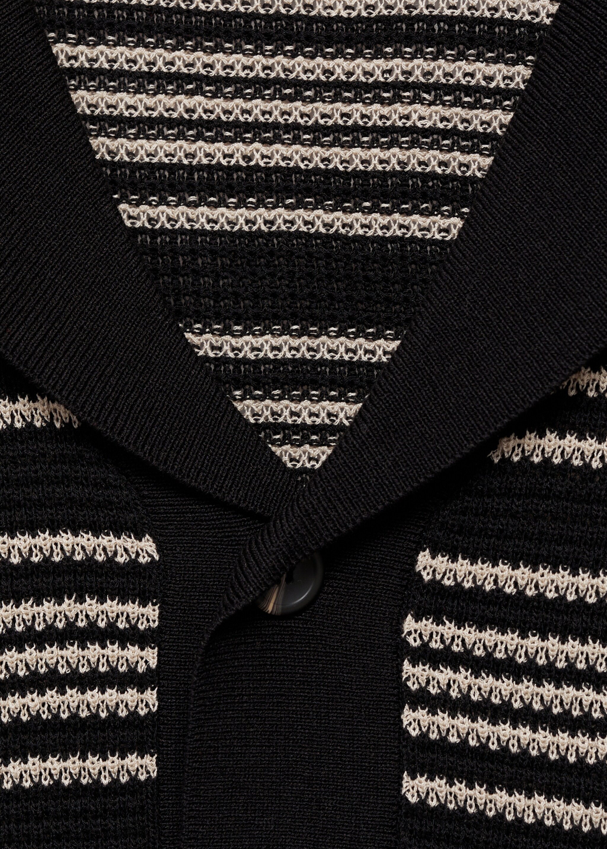 Striped braided knit polo shirt - Details of the article 8, Black. Ref: 87095931-00.