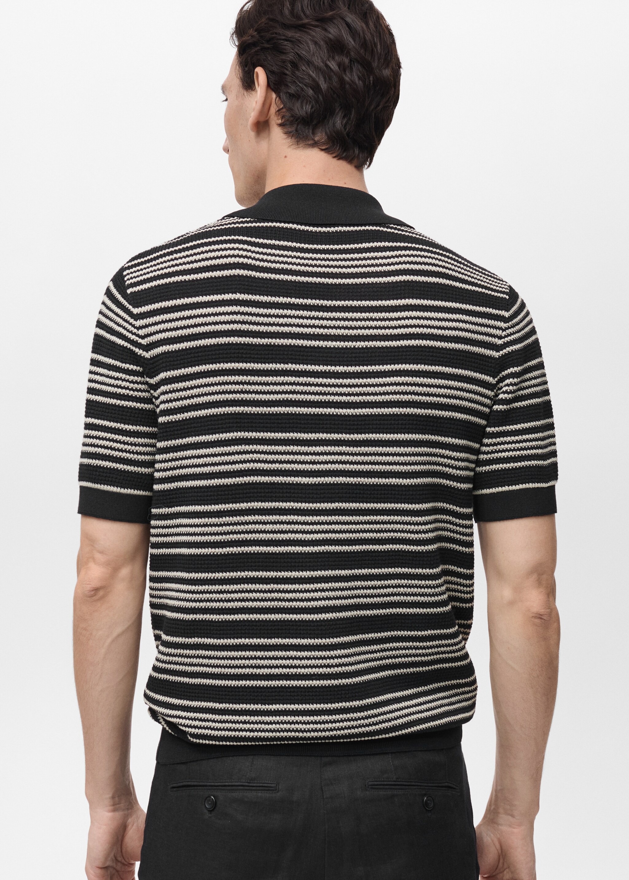 Striped braided knit polo shirt - Reverse of the article, Black. Ref: 87095931-00.