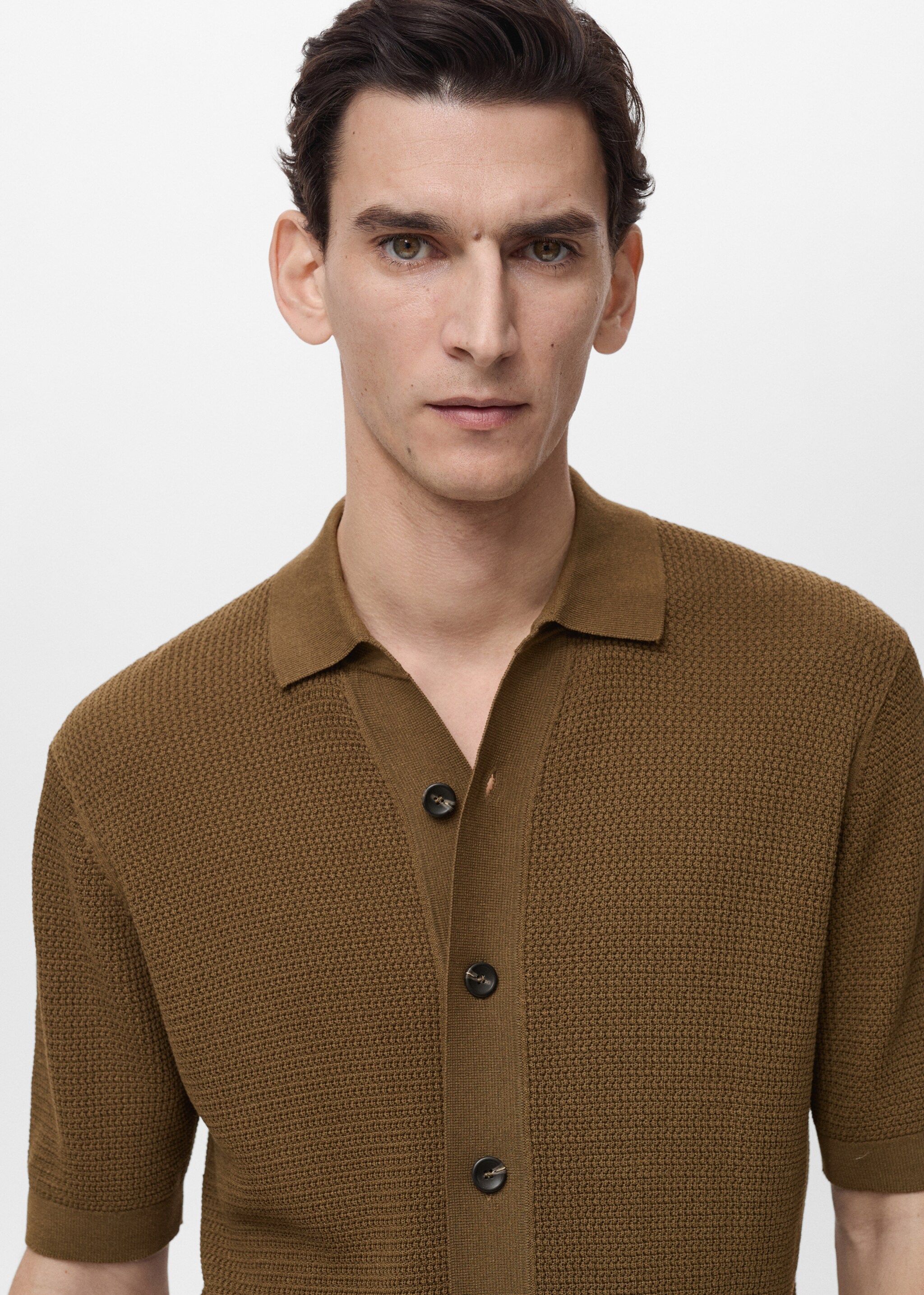 Structured knitted shirt - Details of the article 1, Brown. Ref: 87095932-00.
