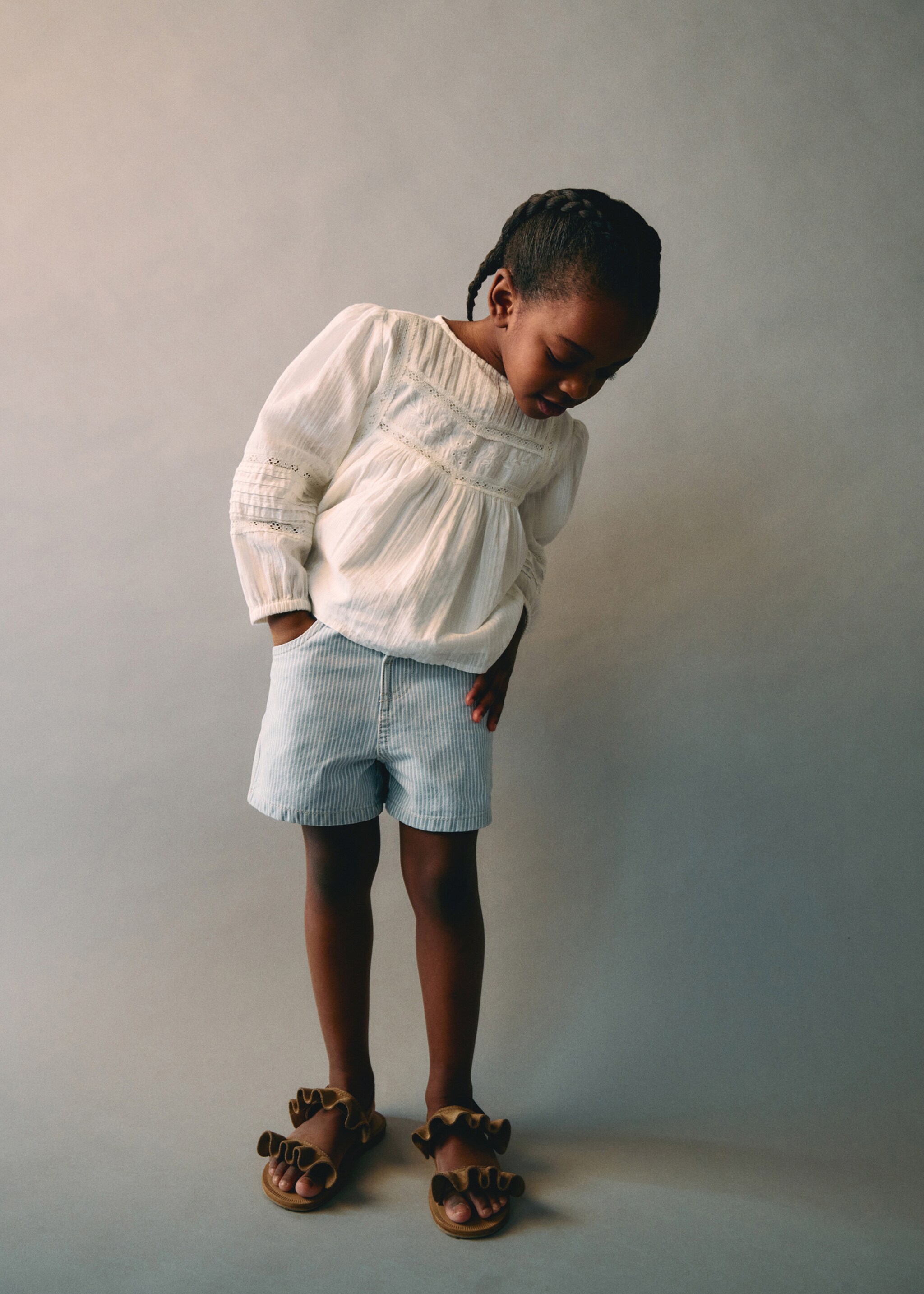 Striped denim shorts - Details of the article 5, Light Blue. Ref: 87095935-00.