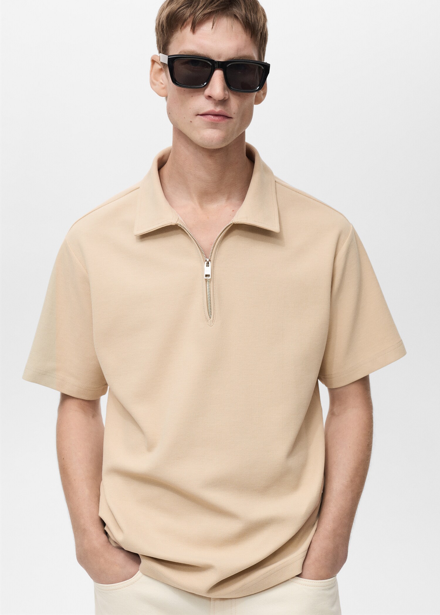 Structured polo shirt with zip collar - Medium plane