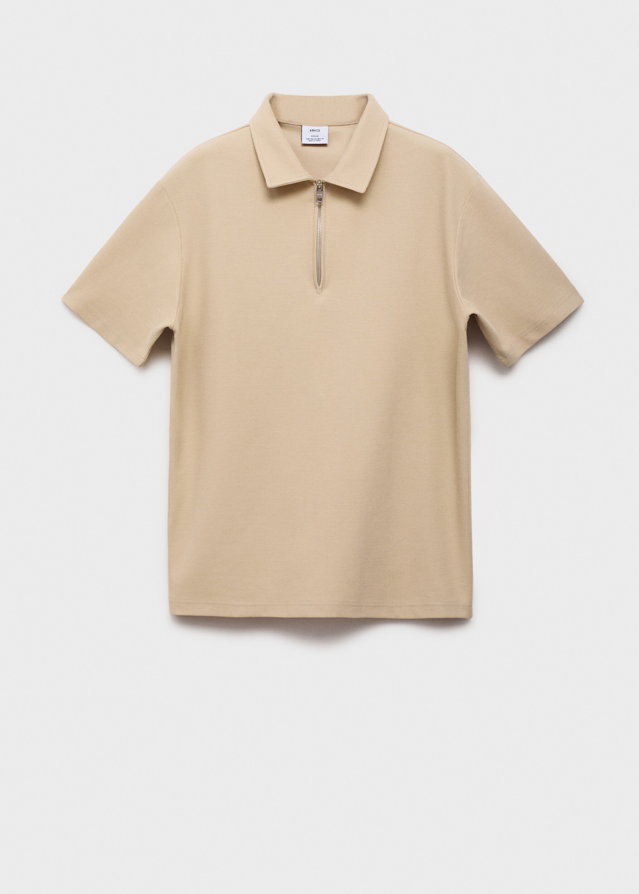 Polo structuré col zippé - Article sans modèle, Beige. Ref: 87095939-00.