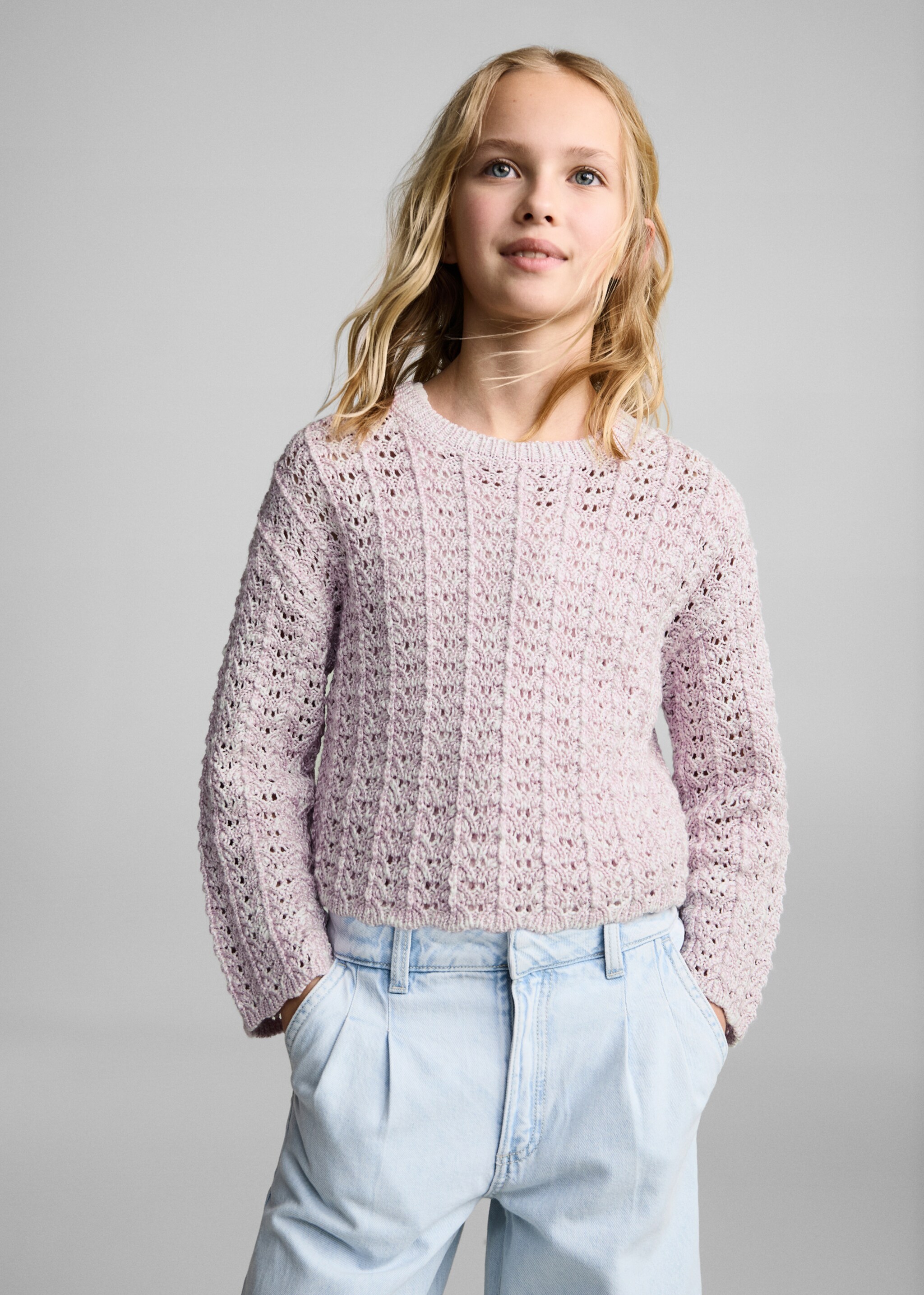Openwork knit sweater - Medium plane, Light/Pastel Purple. Ref: 87095979-00.