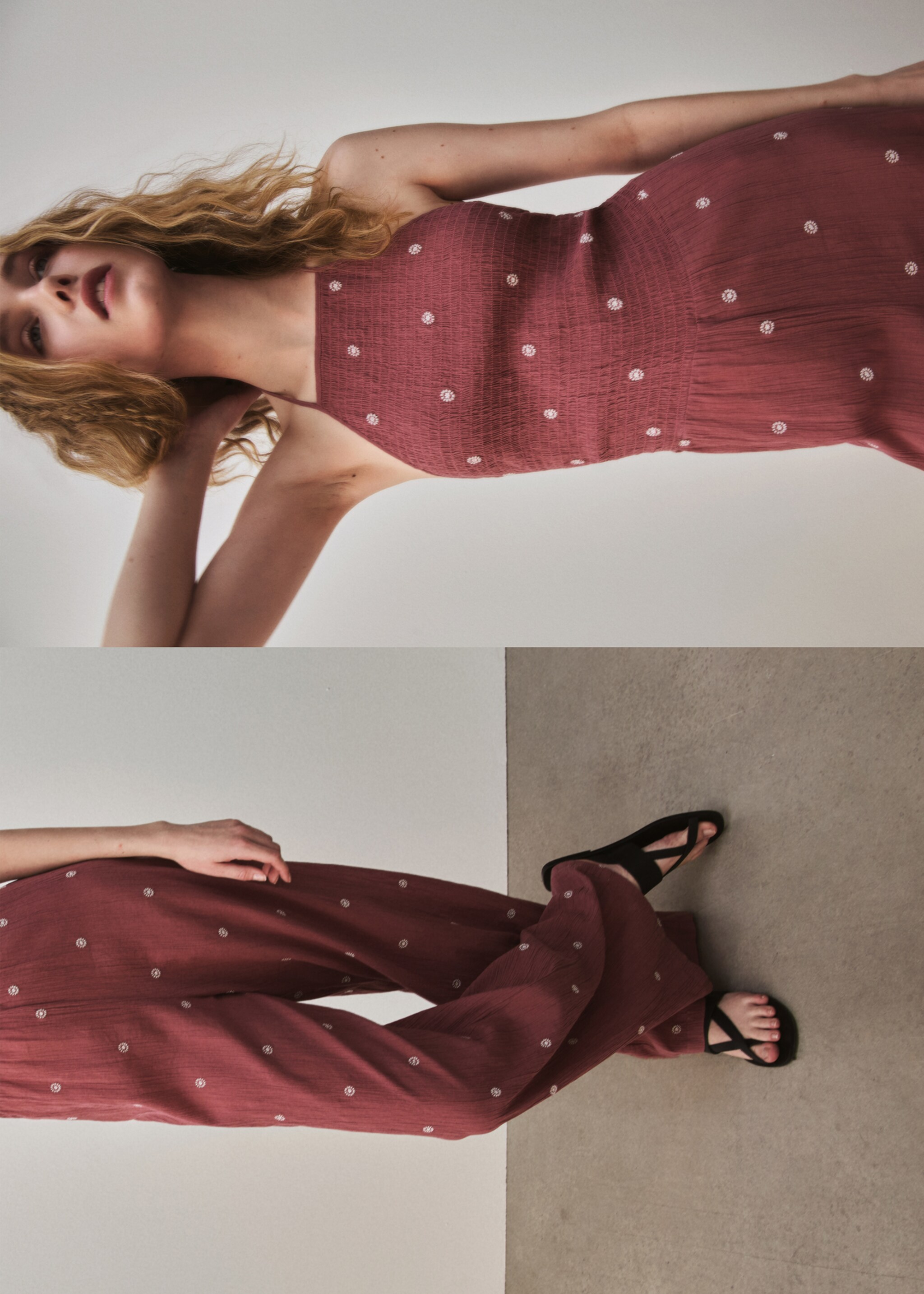 Mono largo bordado - Detalle del artículo 5, Granate. Ref: 87096355-00.