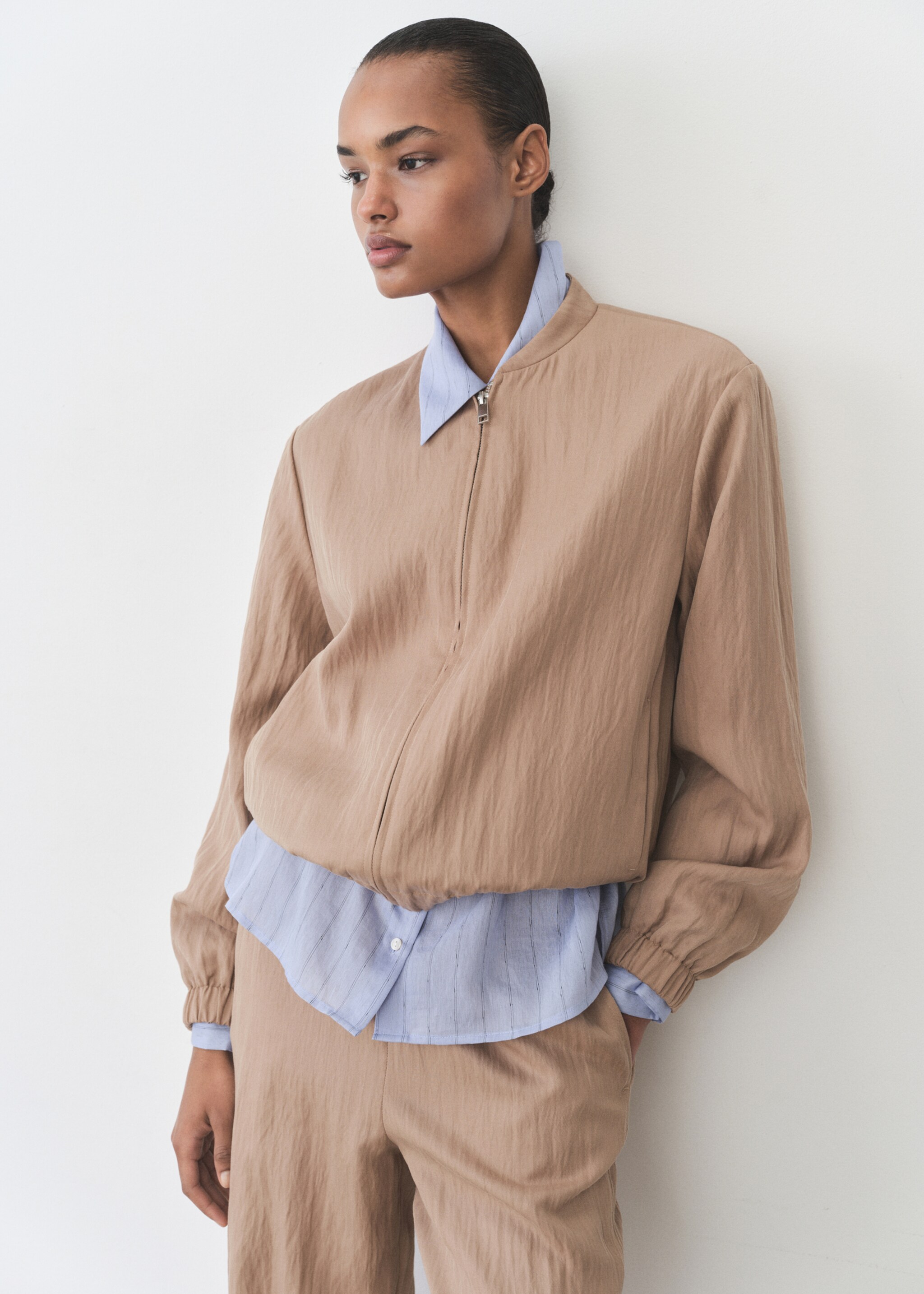 Lyocell bomber jacket - Medium plane, Medium Brown. Ref: 87096358-00.