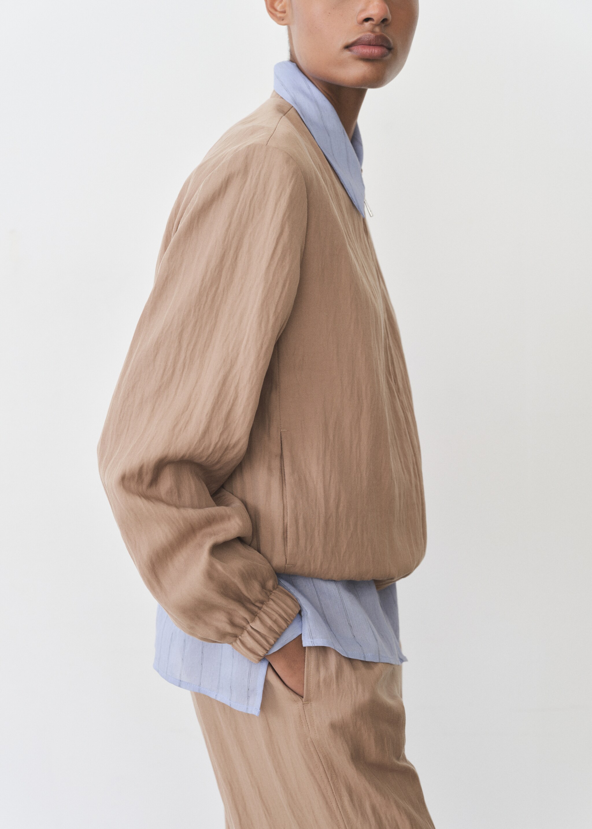 Lyocell bomber jacket - Details of the article 6, Medium Brown. Ref: 87096358-00.