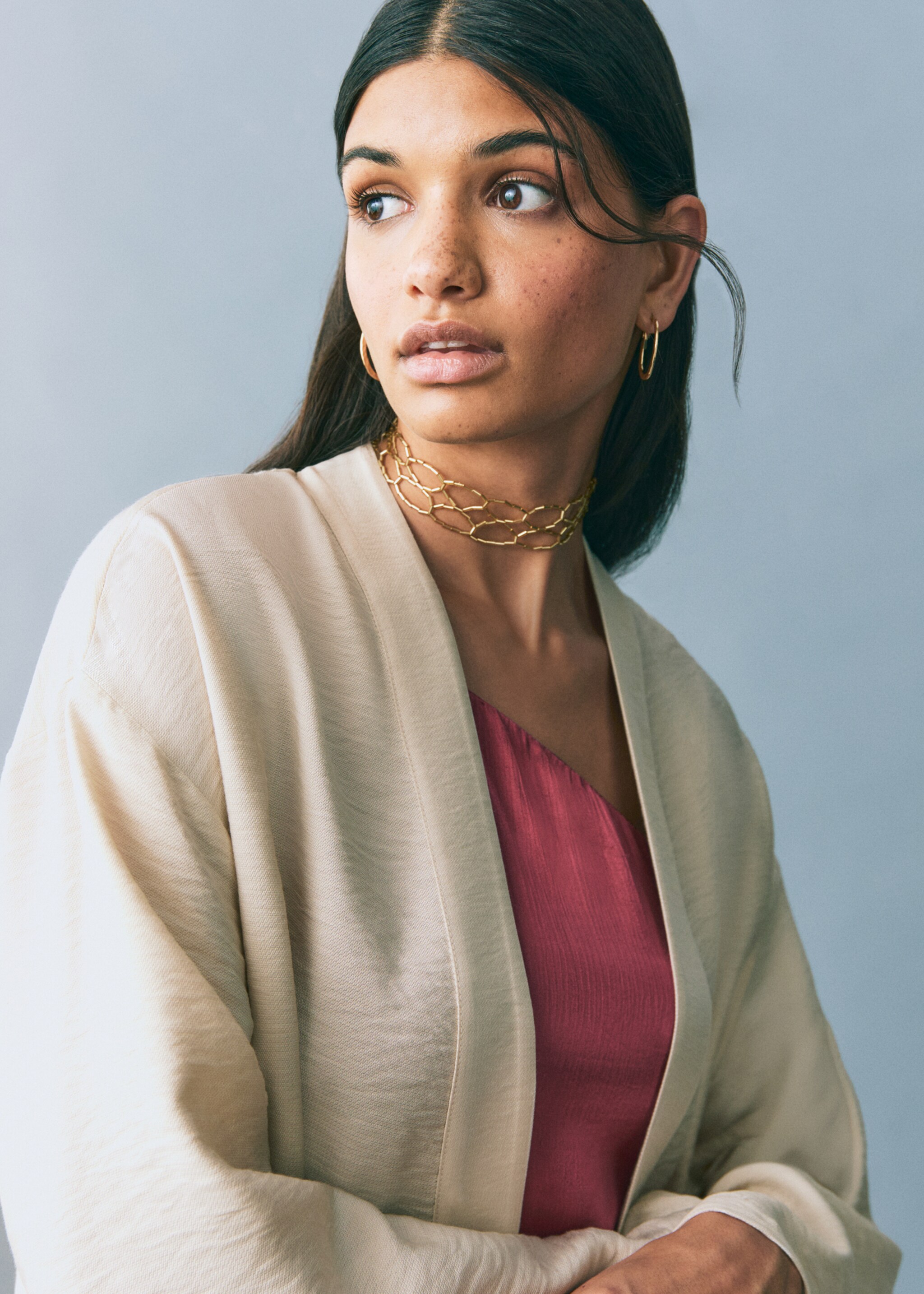 Kimono style jacket - Details of the article 1, Light/Pastel Grey. Ref: 87096361-00.