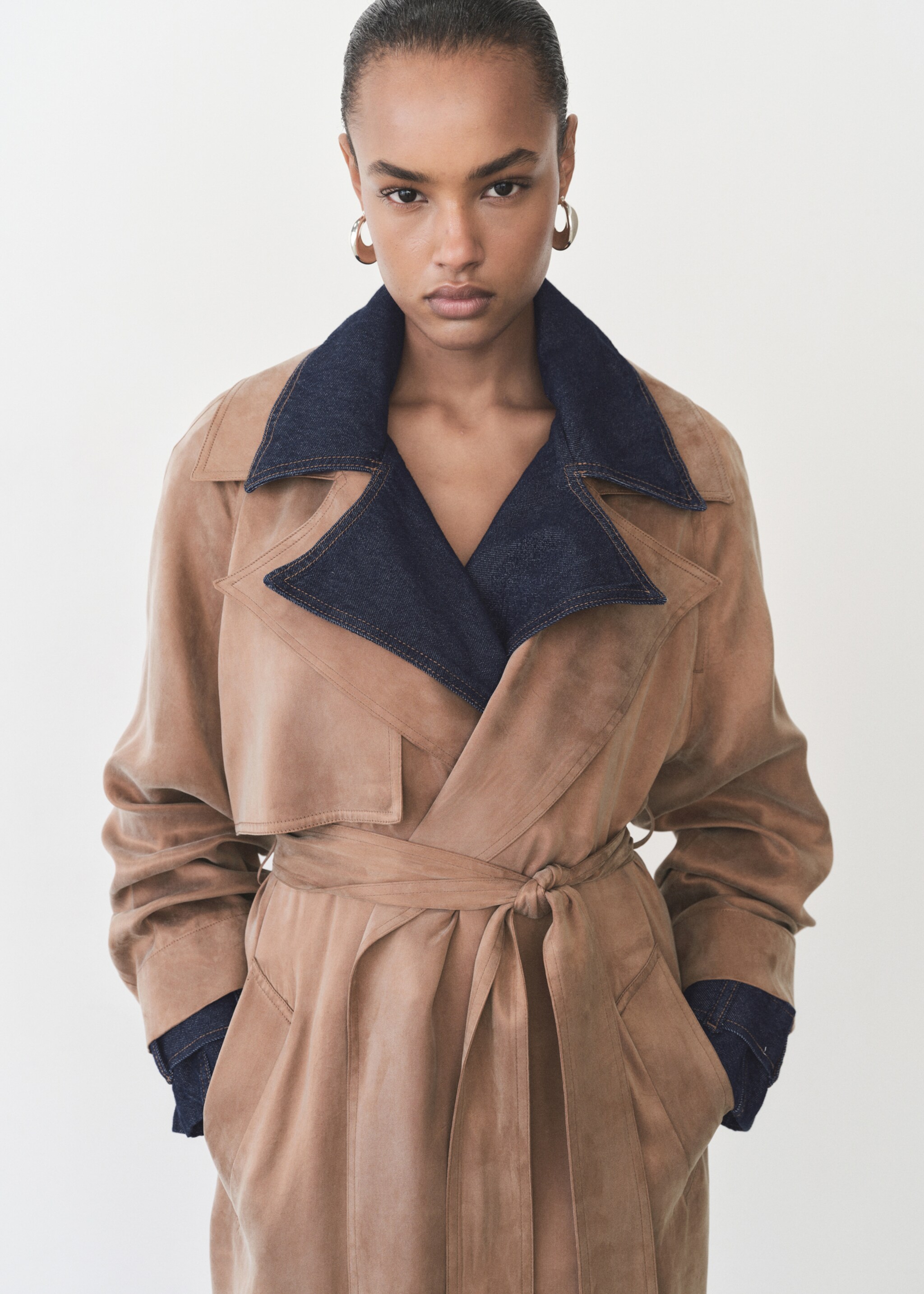 Trenchcoat aus Lyocell mit Gürtel - Mittlere Ansicht, Kupfer. Ref: 87096363-00.