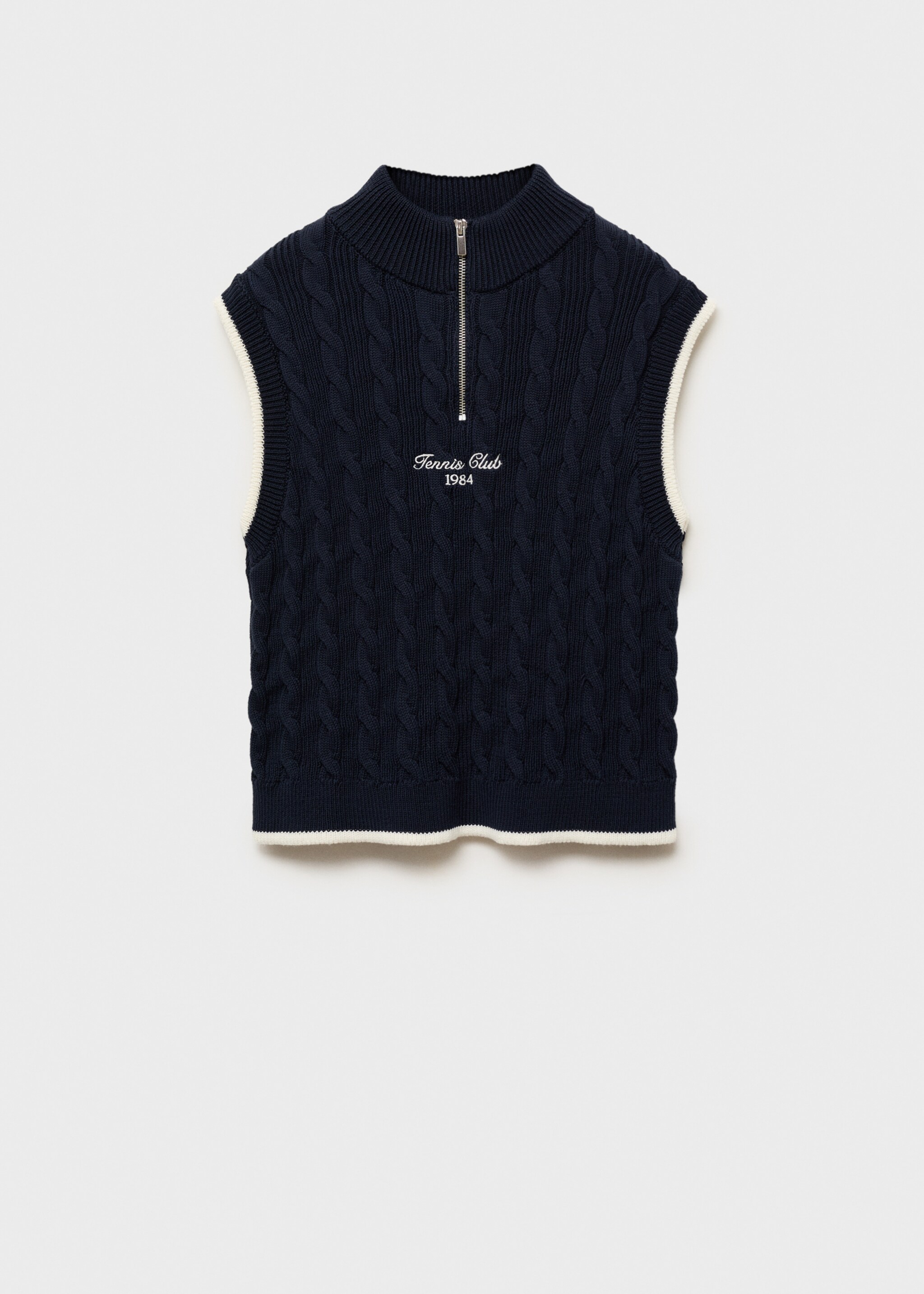 Braided waistcoat with embroidered message - Article without model, Navy. Ref: 87096370-00.