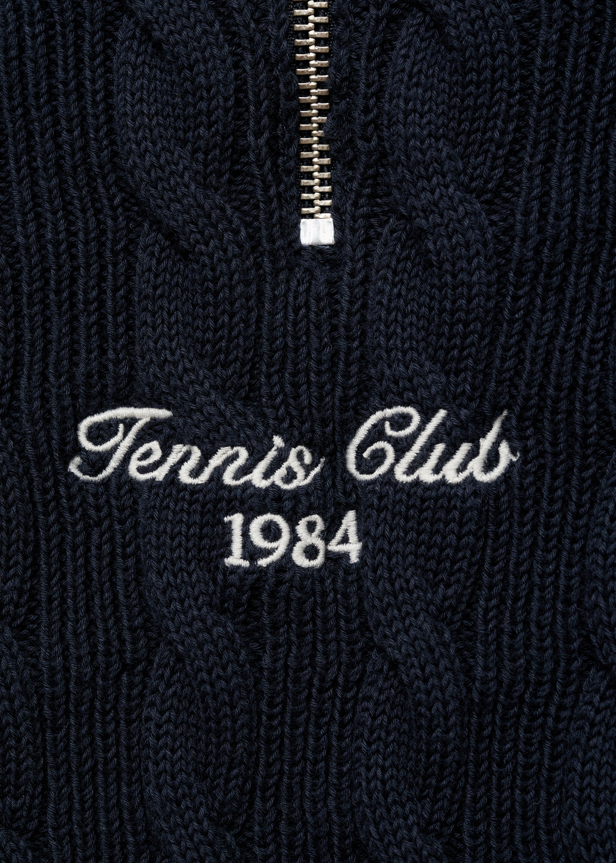 Braided waistcoat with embroidered message - Details of the article 8, Navy. Ref: 87096370-00.