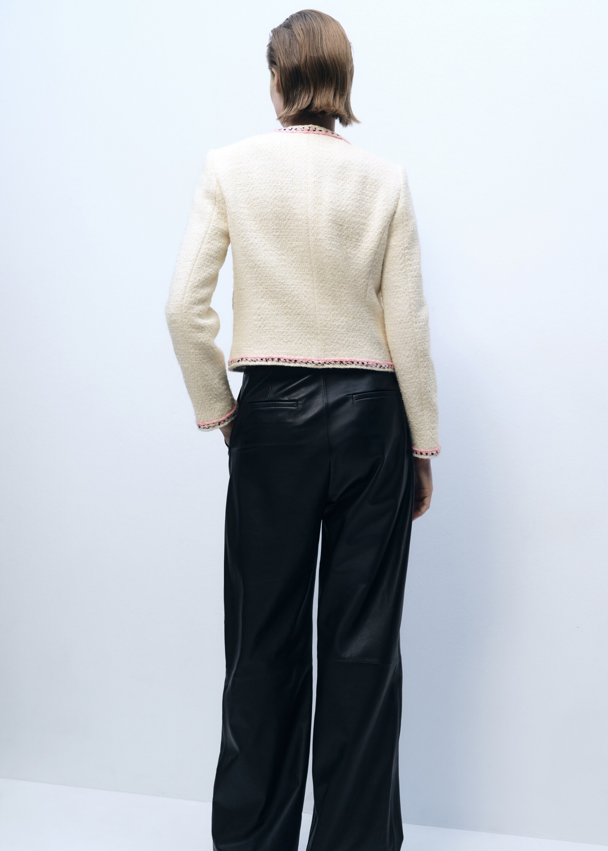 Tweed jacket with contrasting trims - Reverse of the article, Ecru. Ref: 87096373-00.