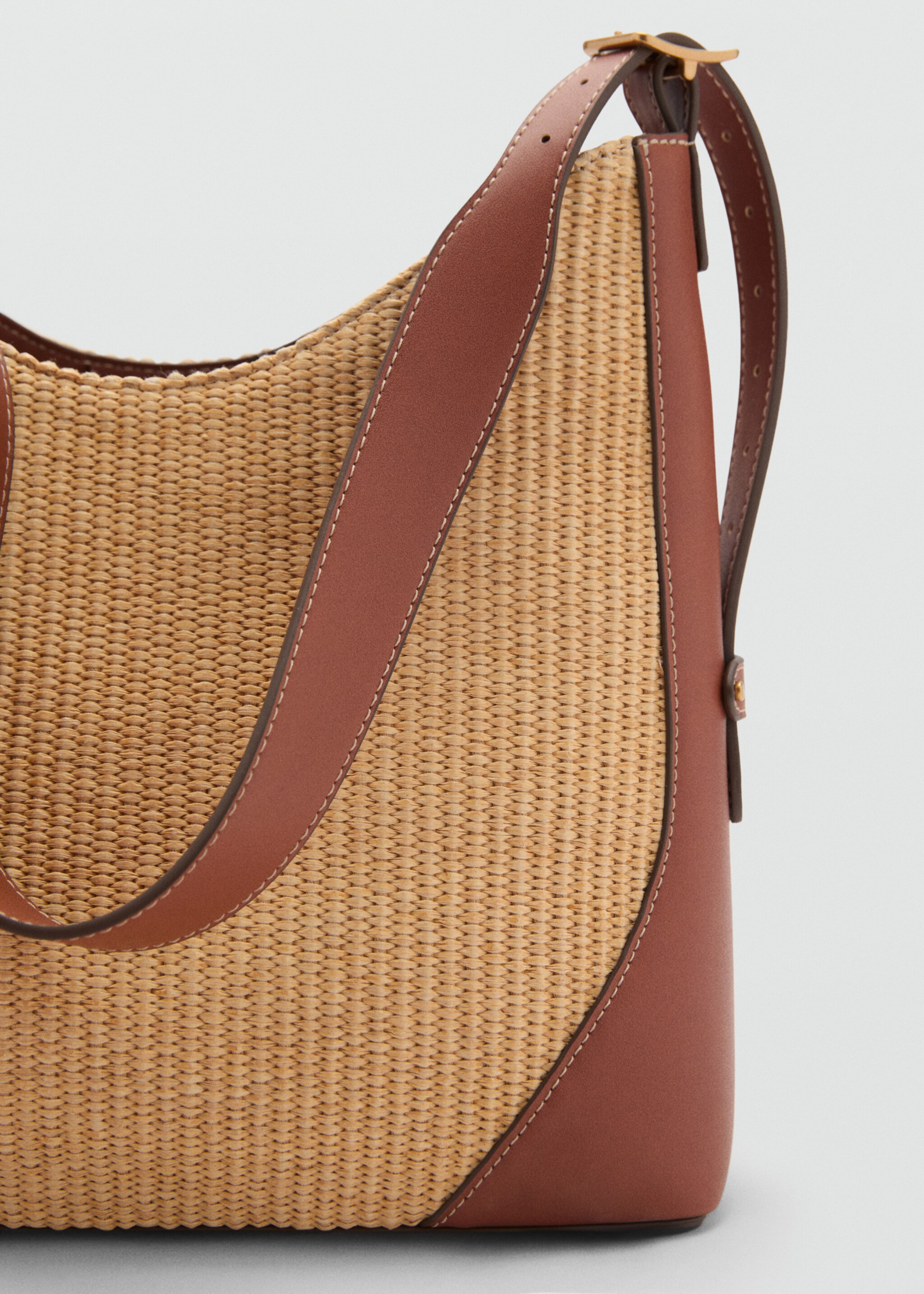 Raffia-effect shoulder bag - Details of the article 1, Leather. Ref: 87096713-00.