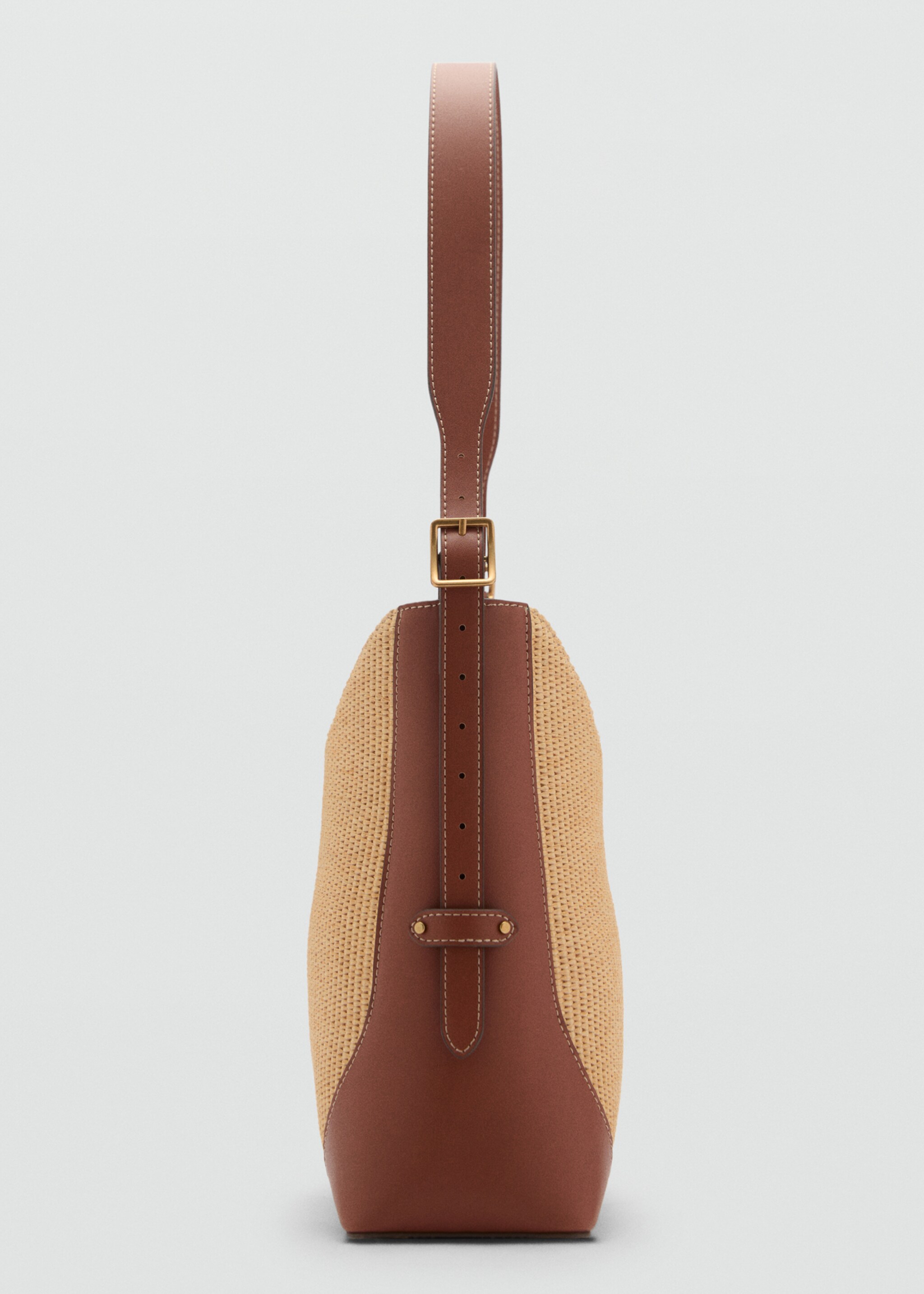 Raffia-effect shoulder bag - Details of the article 2, Leather. Ref: 87096713-00.