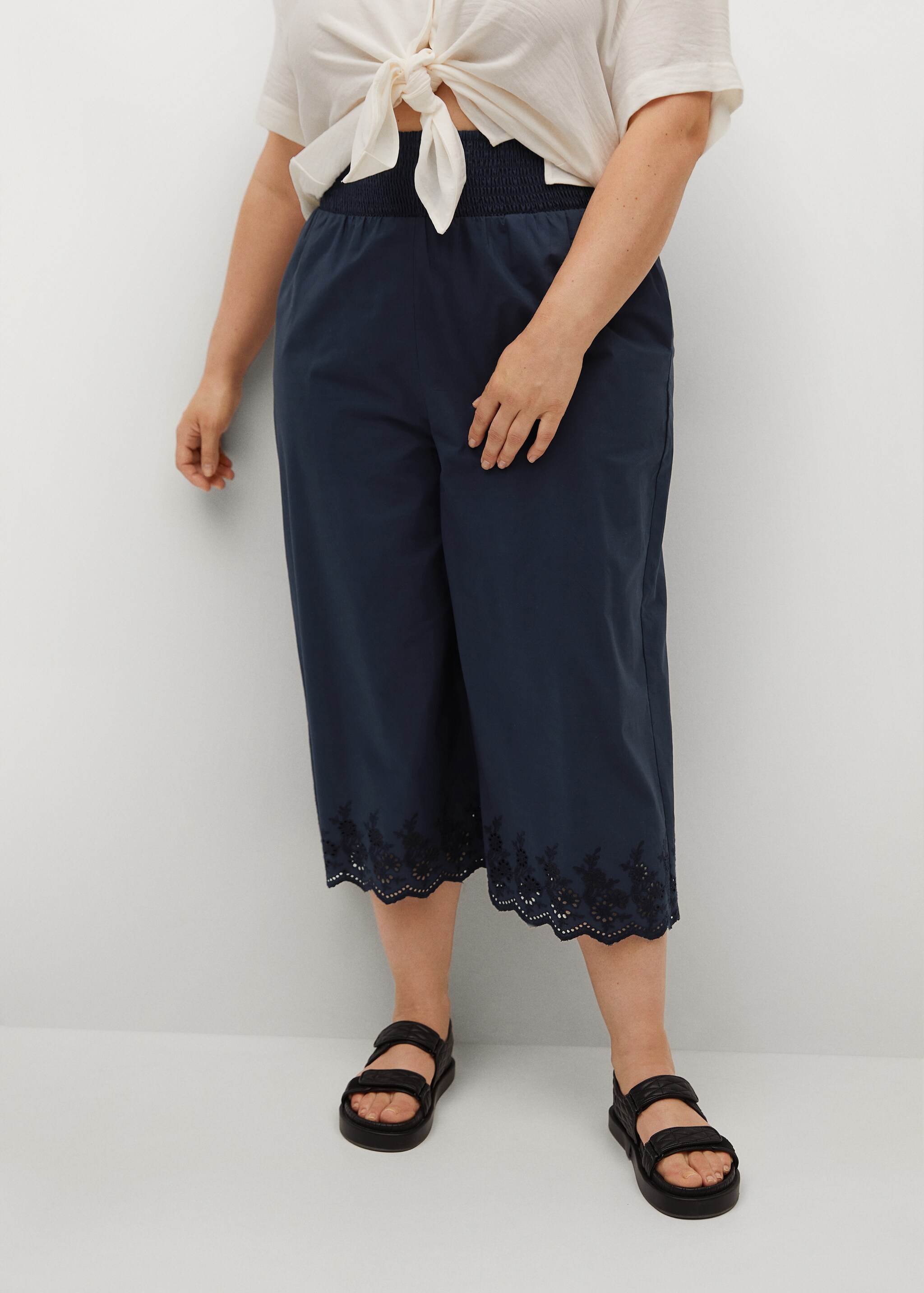Embroidered cotton trousers - Medium plane