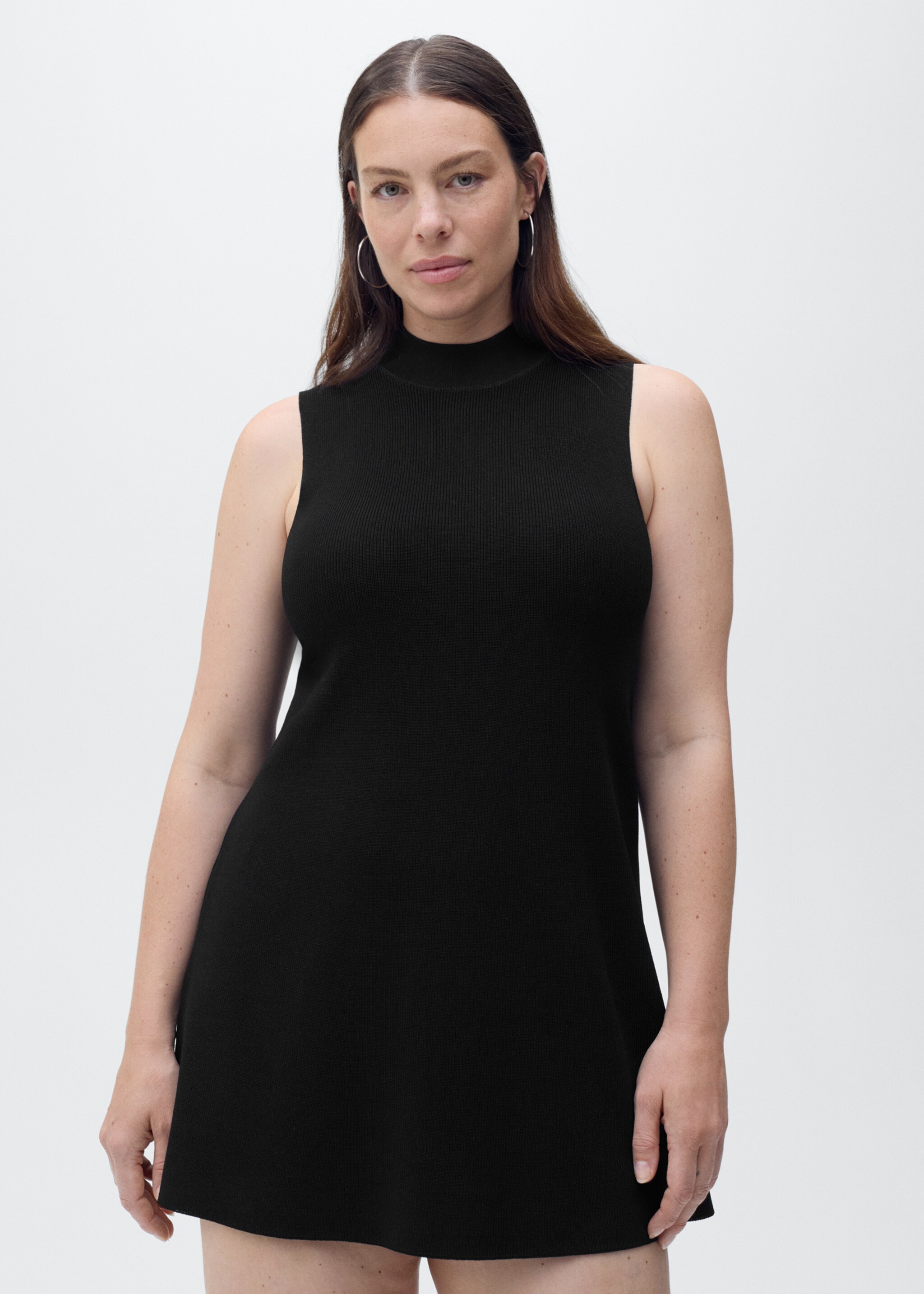 Perkins-neck knitted dress - Details of the article 5, Black. Ref: 87097184-00.