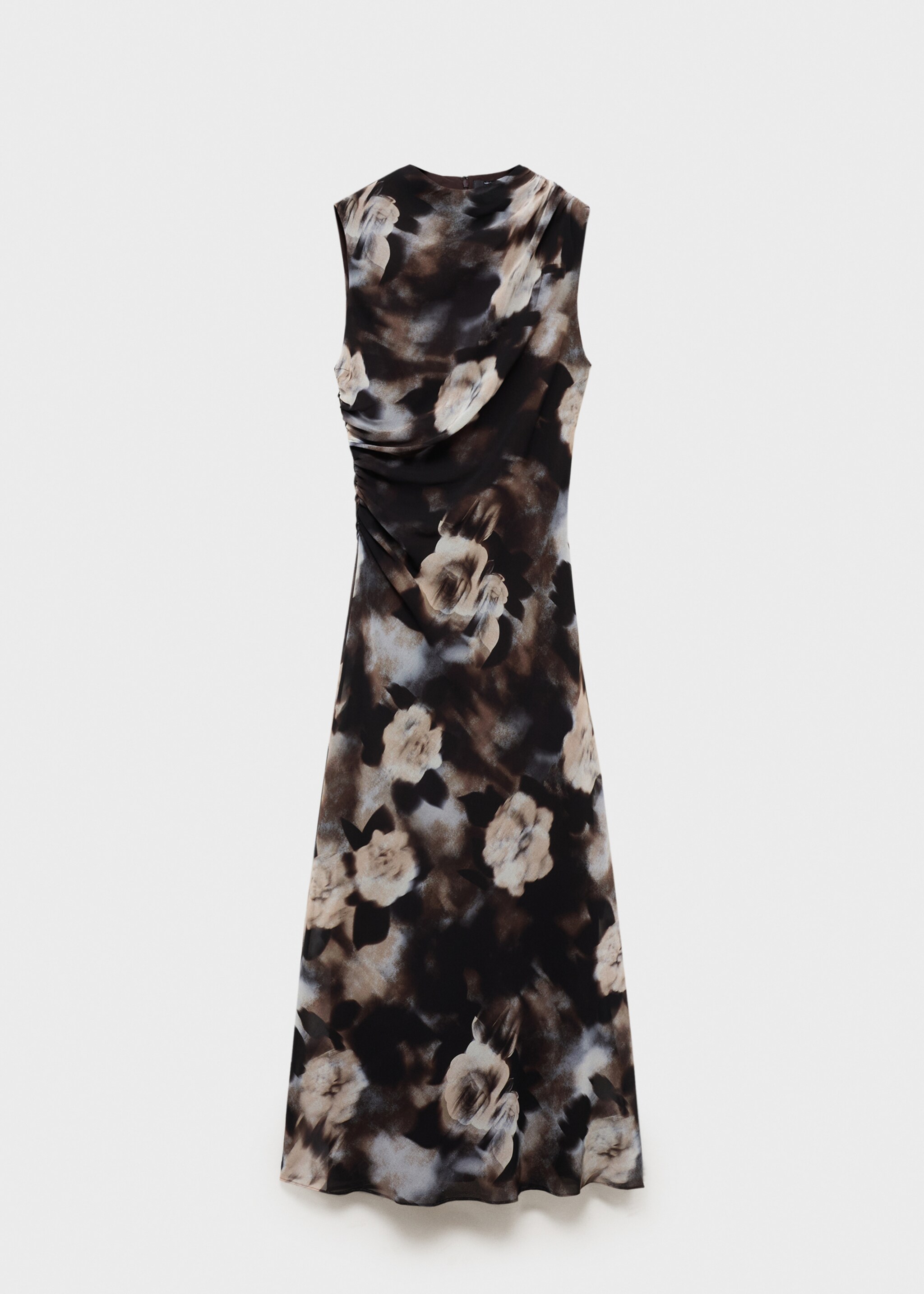 Floral-print draped dress - Article without model, Brown. Ref: 87097193-00.