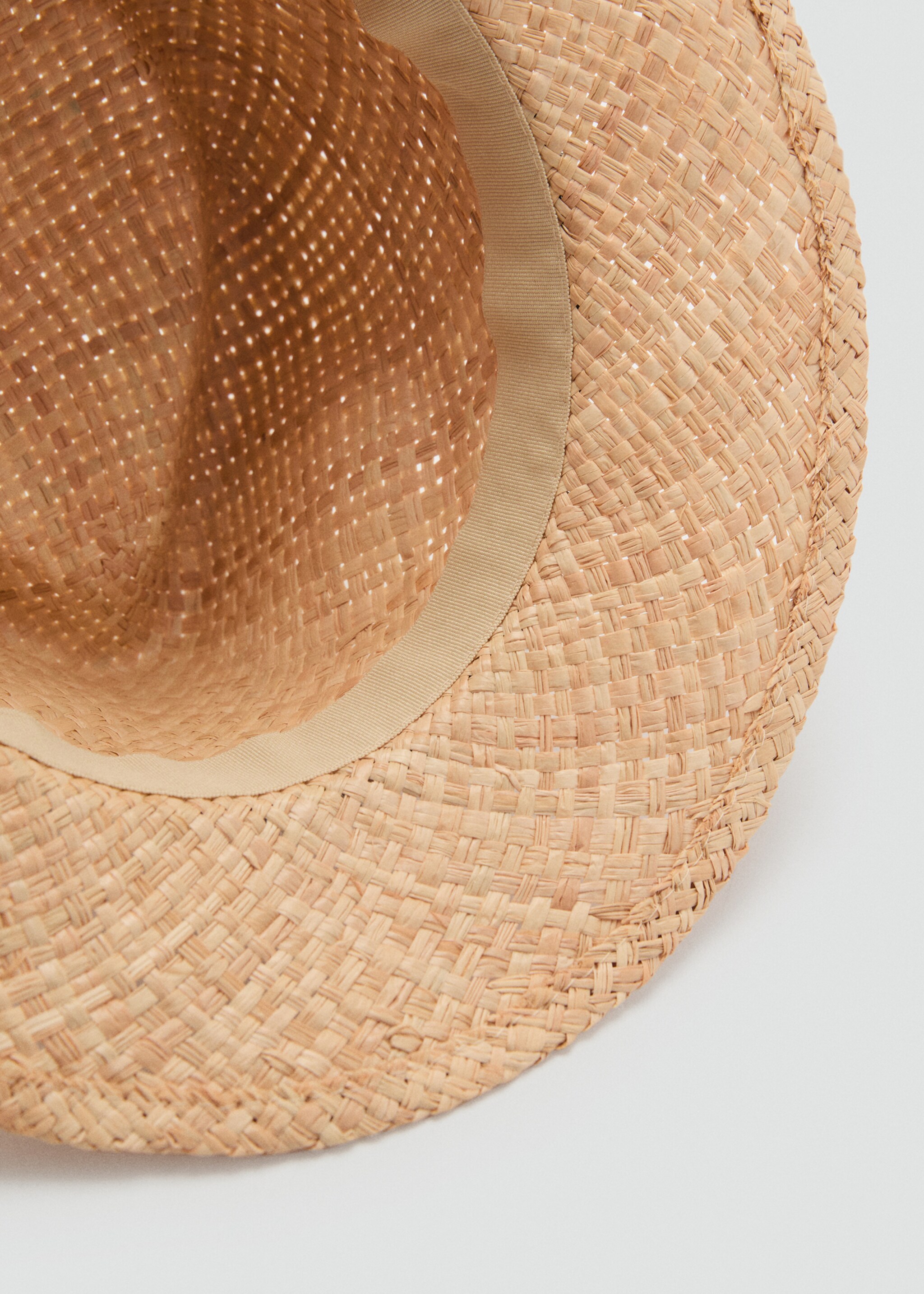 Raffia hat with denim bow - Details of the article 2, Beige. Ref: 87097668-00.