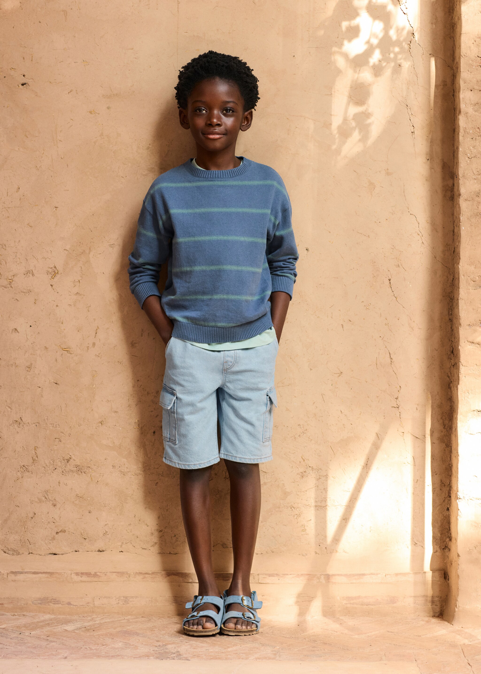 Striped cotton-blend sweater - Details of the article 5, Blue. Ref: 87097682-00.