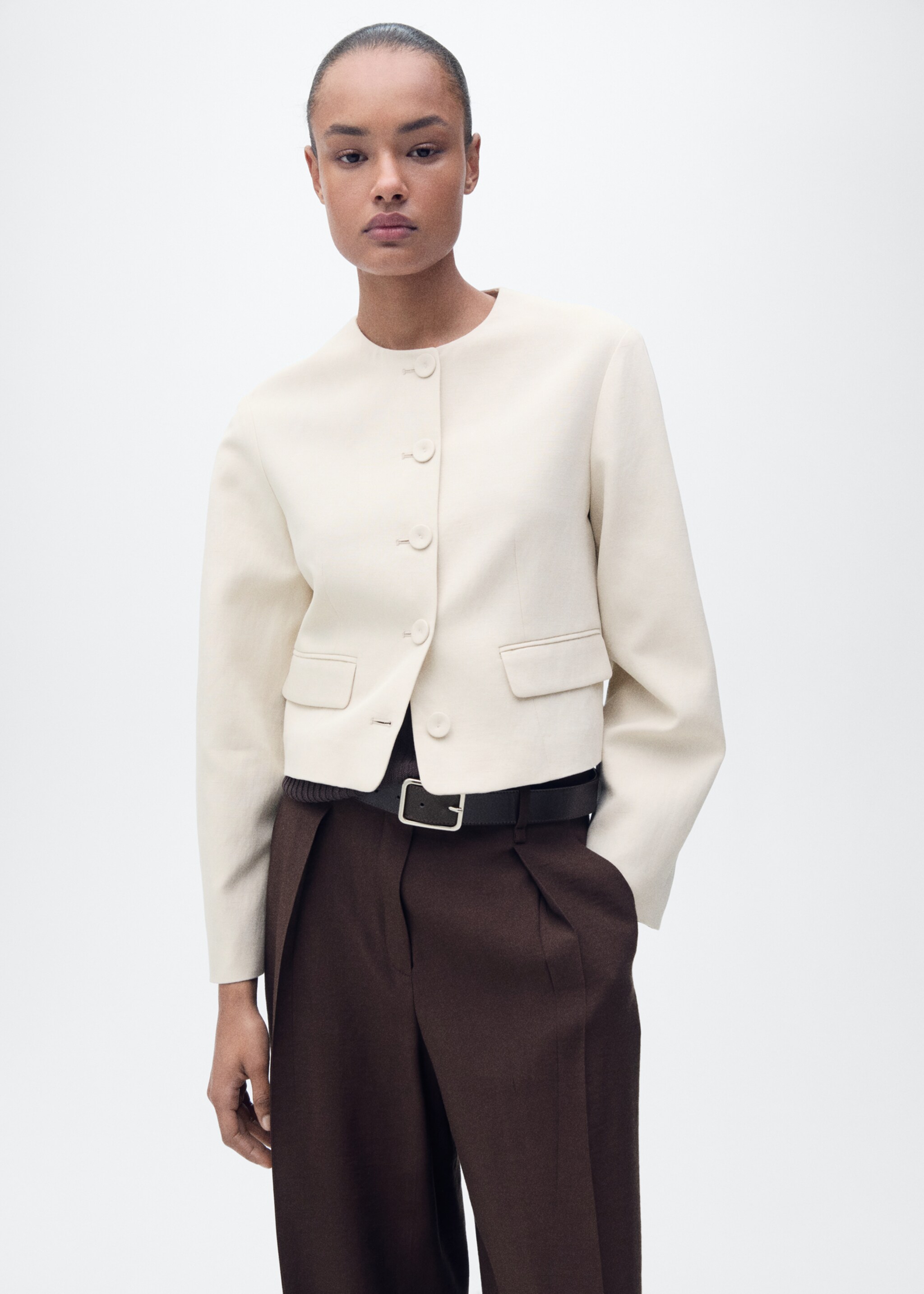 Geknöpfte Jacke aus Leinengemisch - Mittlere Ansicht, Hellgrau/Pastellgrau. Ref: 87097704-00.