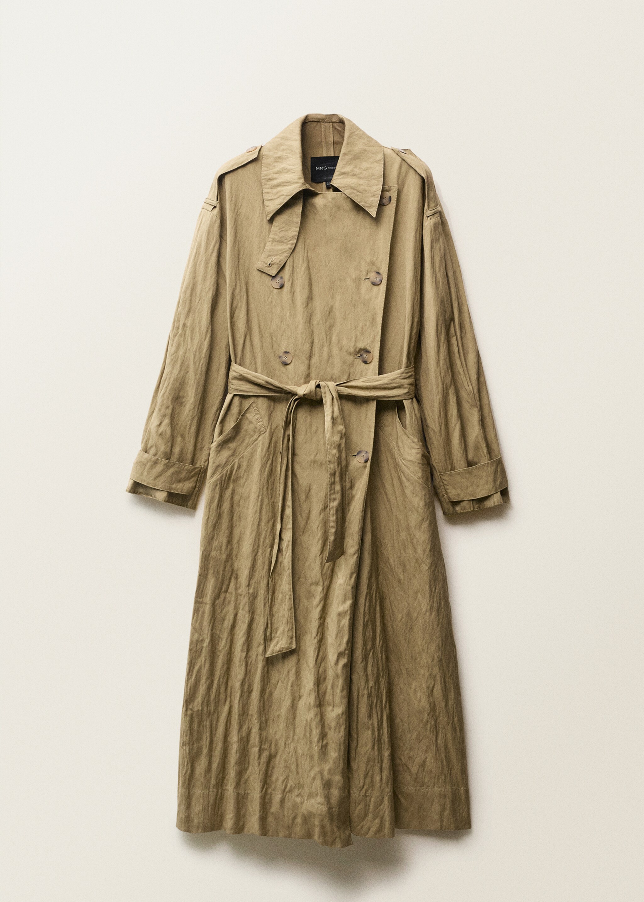 Oversized-Trenchcoat mit Knitter-Effekt - Detail des Artikels 8, Mittelbraun. Ref: 87097717-00.