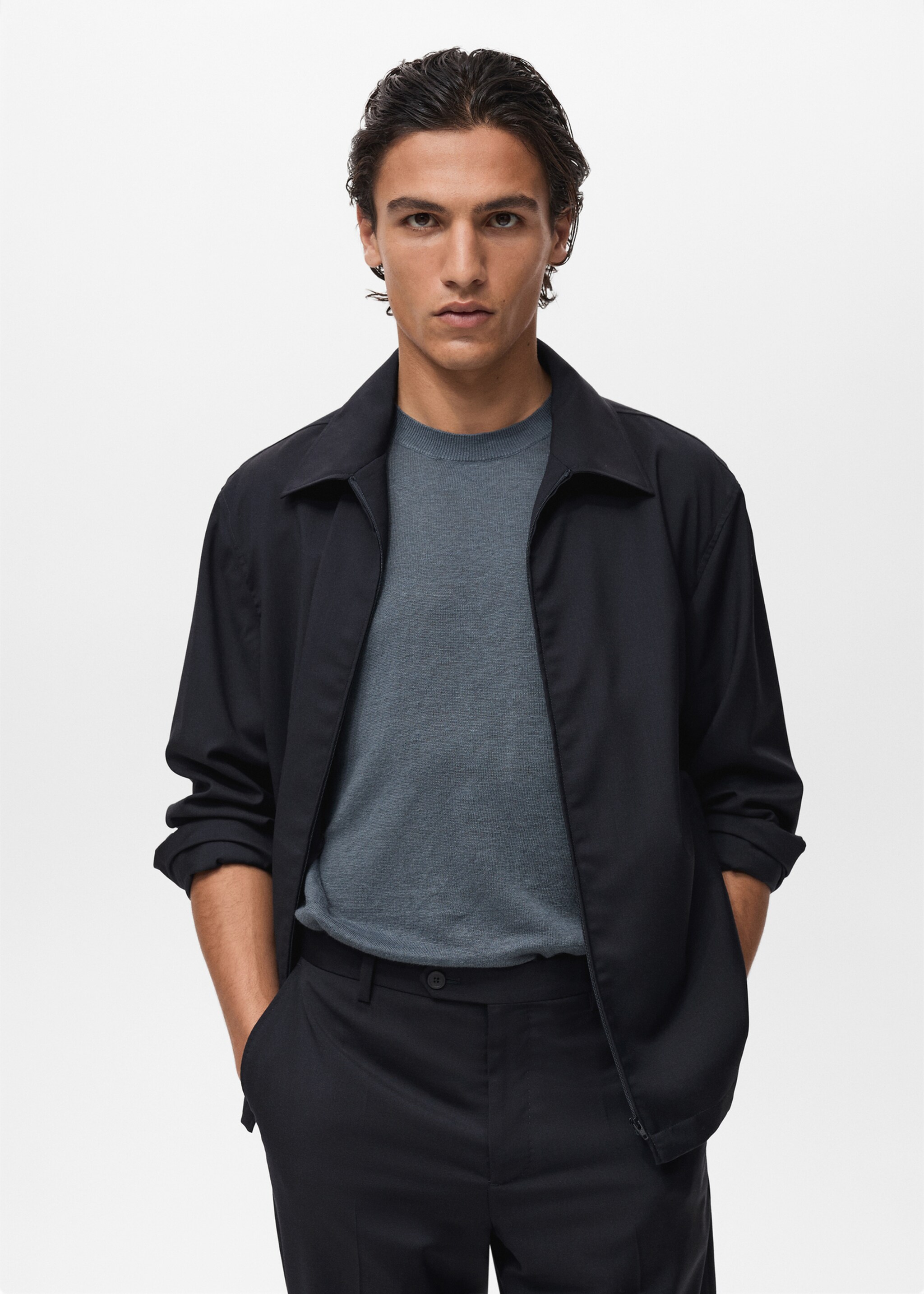 Jaqueta coll camiser llana freda - Pla mig, Blau marí fosc. Ref: 87097892-00.