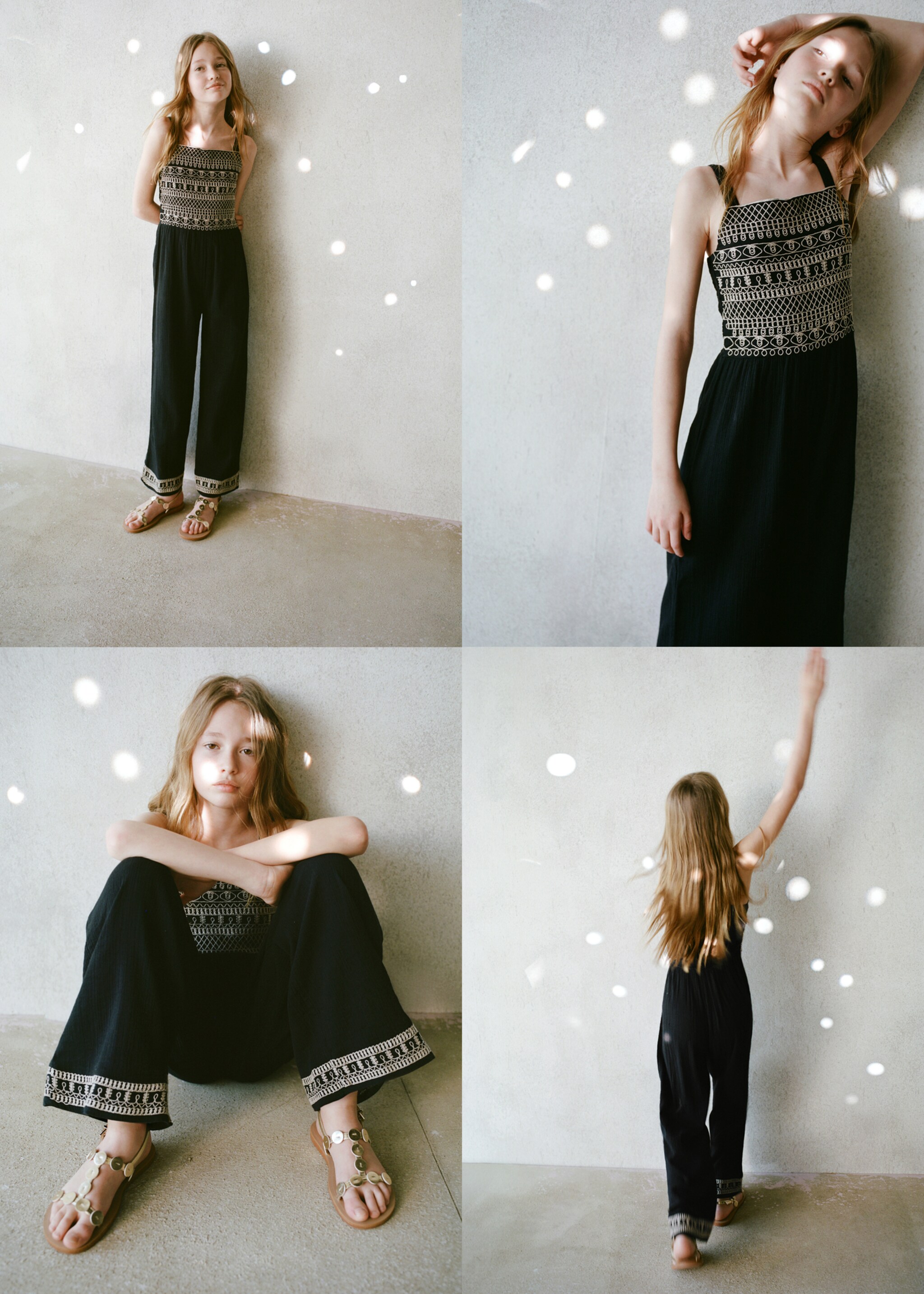 Embroidered panel jumpsuit - Details of the article 5, Black. Ref: 87098270-00.