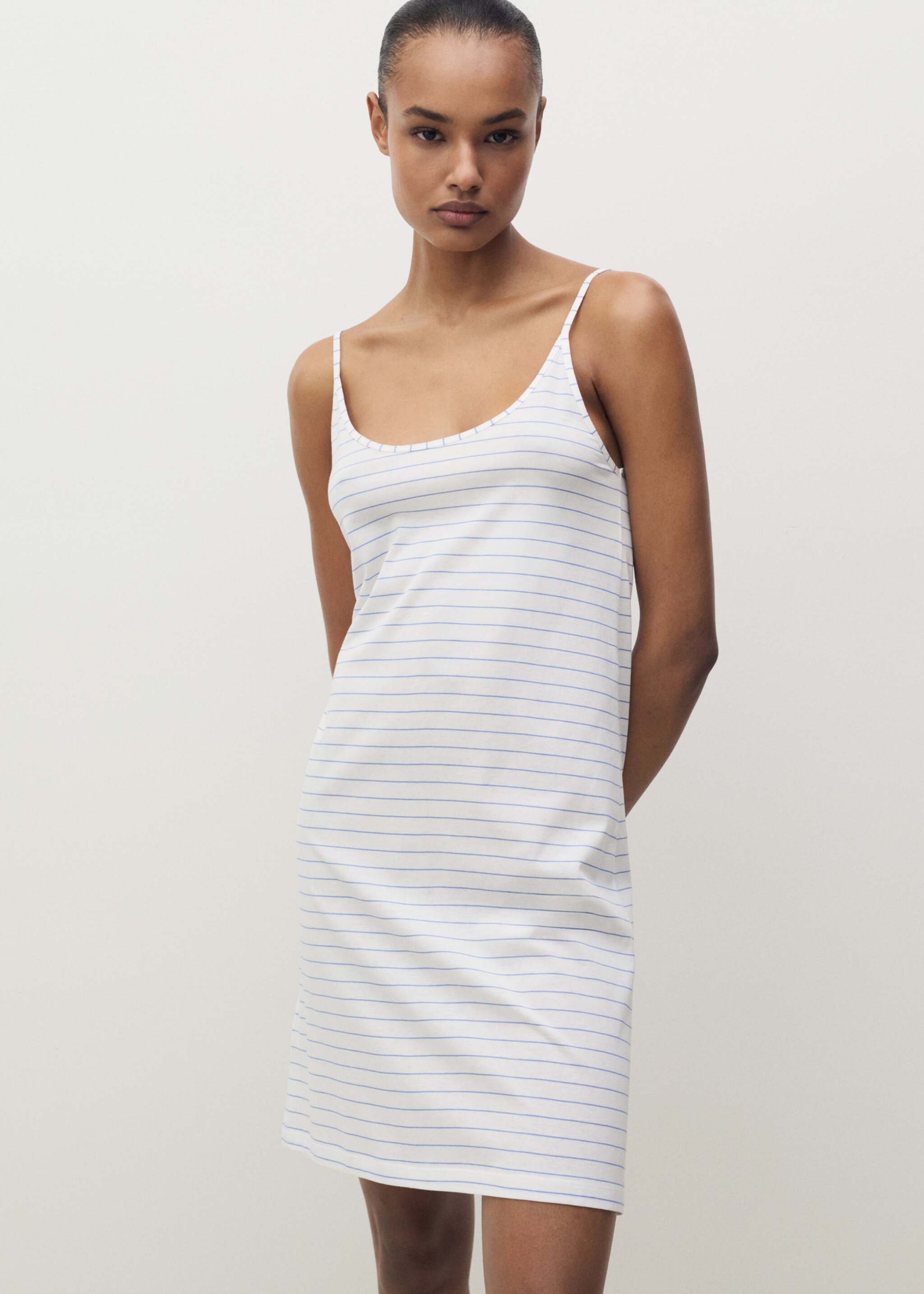 Striped cotton nightdress - Medium plane, White. Ref: 87098650-00.