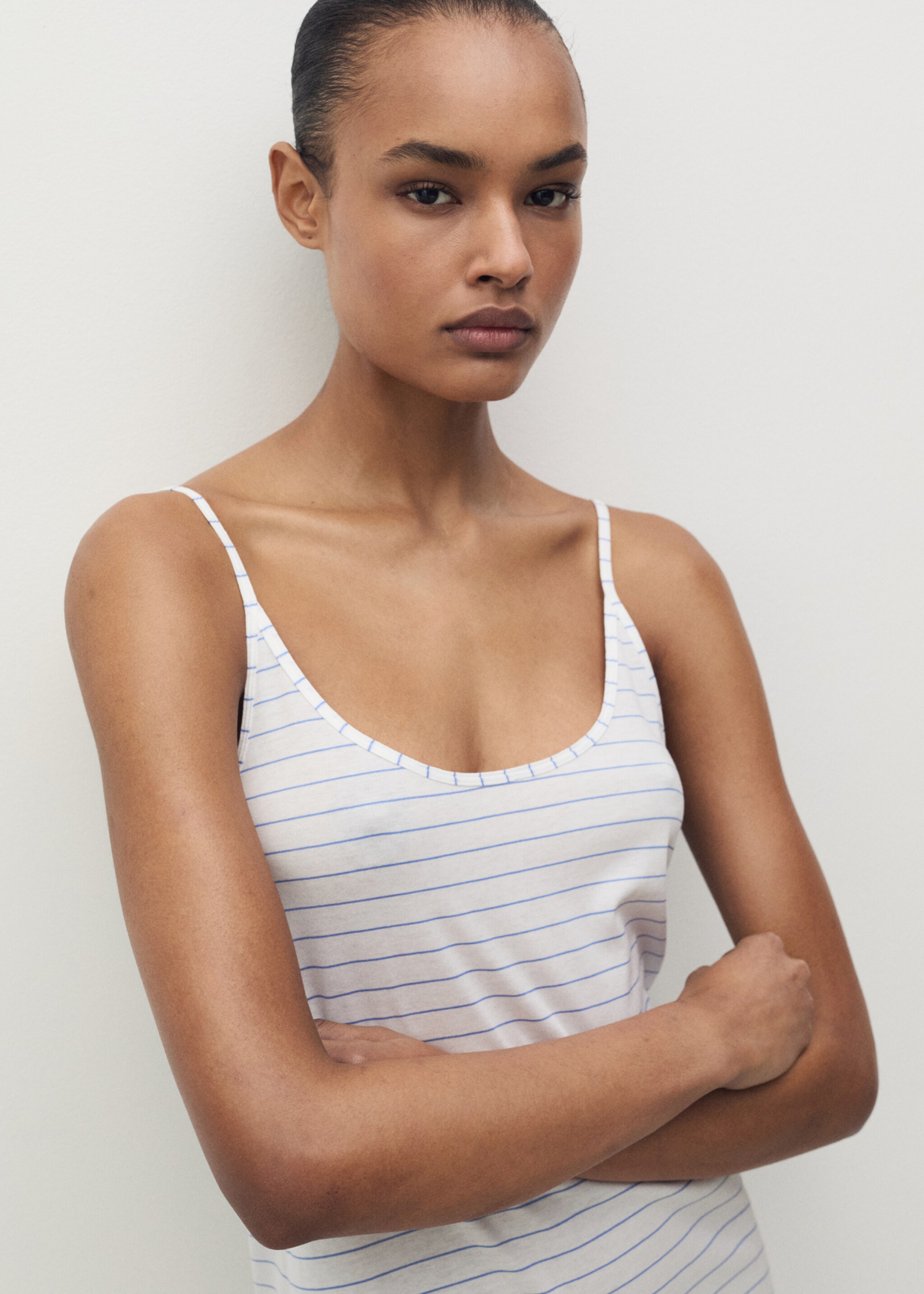 Striped cotton nightdress - Details of the article 1, White. Ref: 87098650-00.