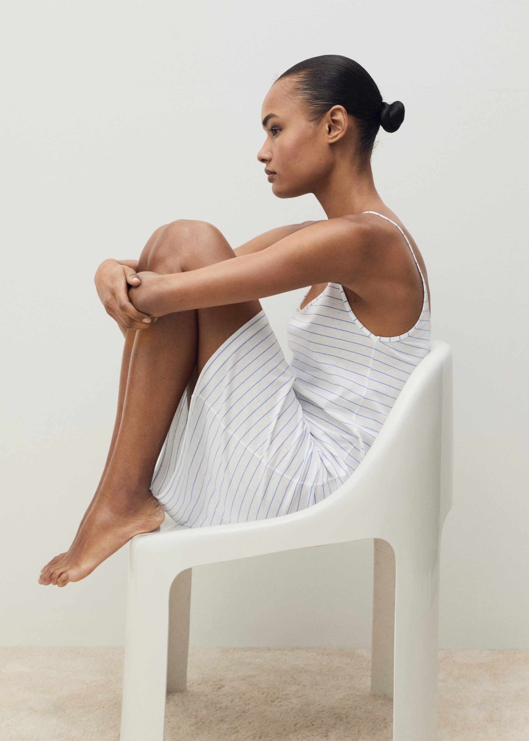 Striped cotton nightdress - Details of the article 2, White. Ref: 87098650-00.