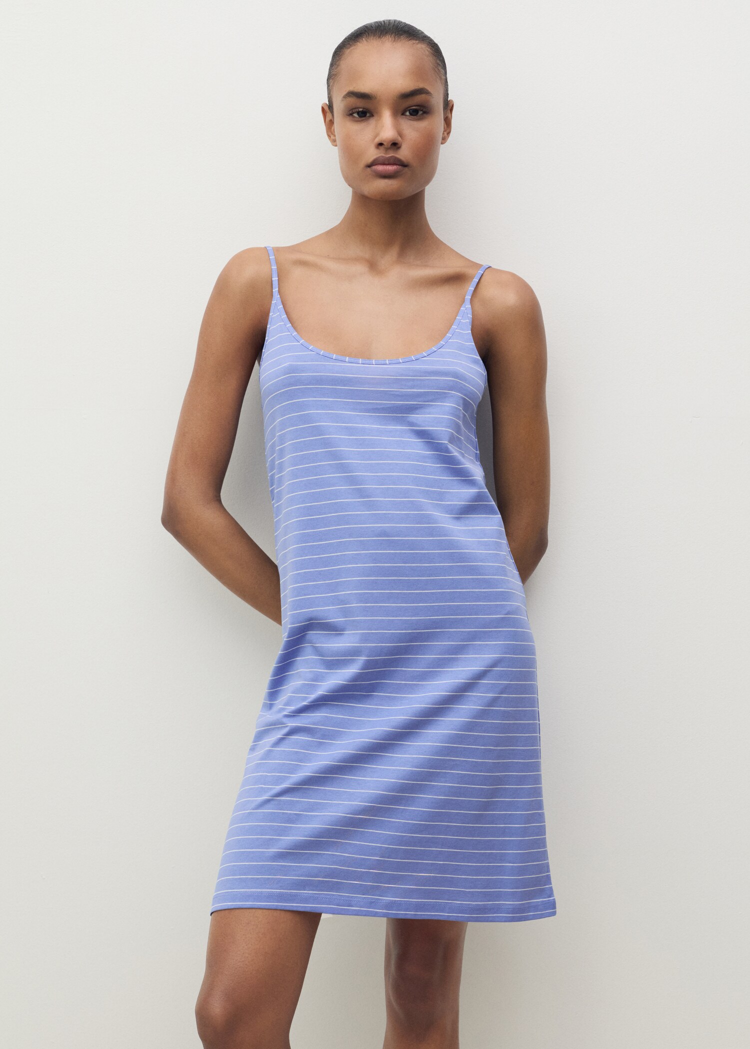 Striped cotton nightdress - Medium plane