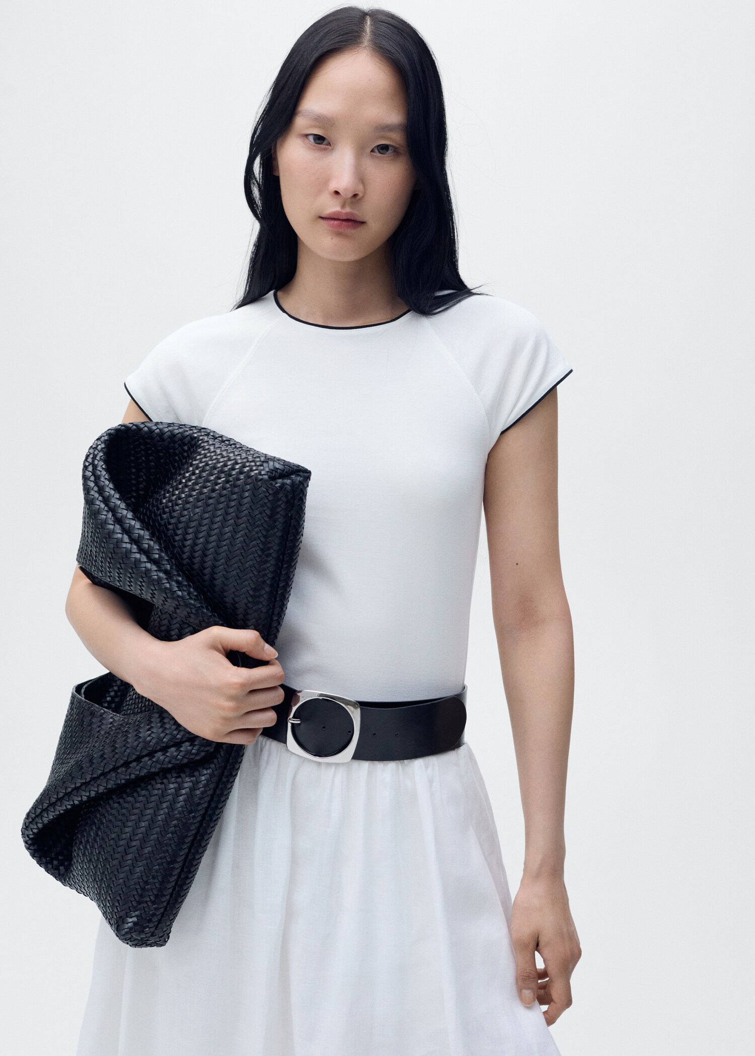 T-shirt coton liserés contrastants - Plan moyen