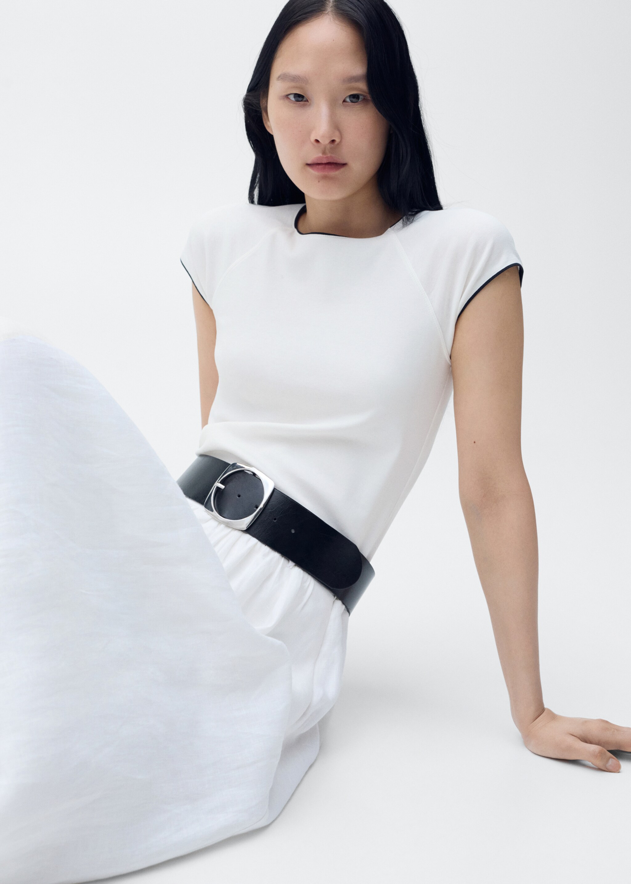 T-shirt coton liserés contrastants - Détail de l'article 2, Blanc. Ref: 87099211-00.