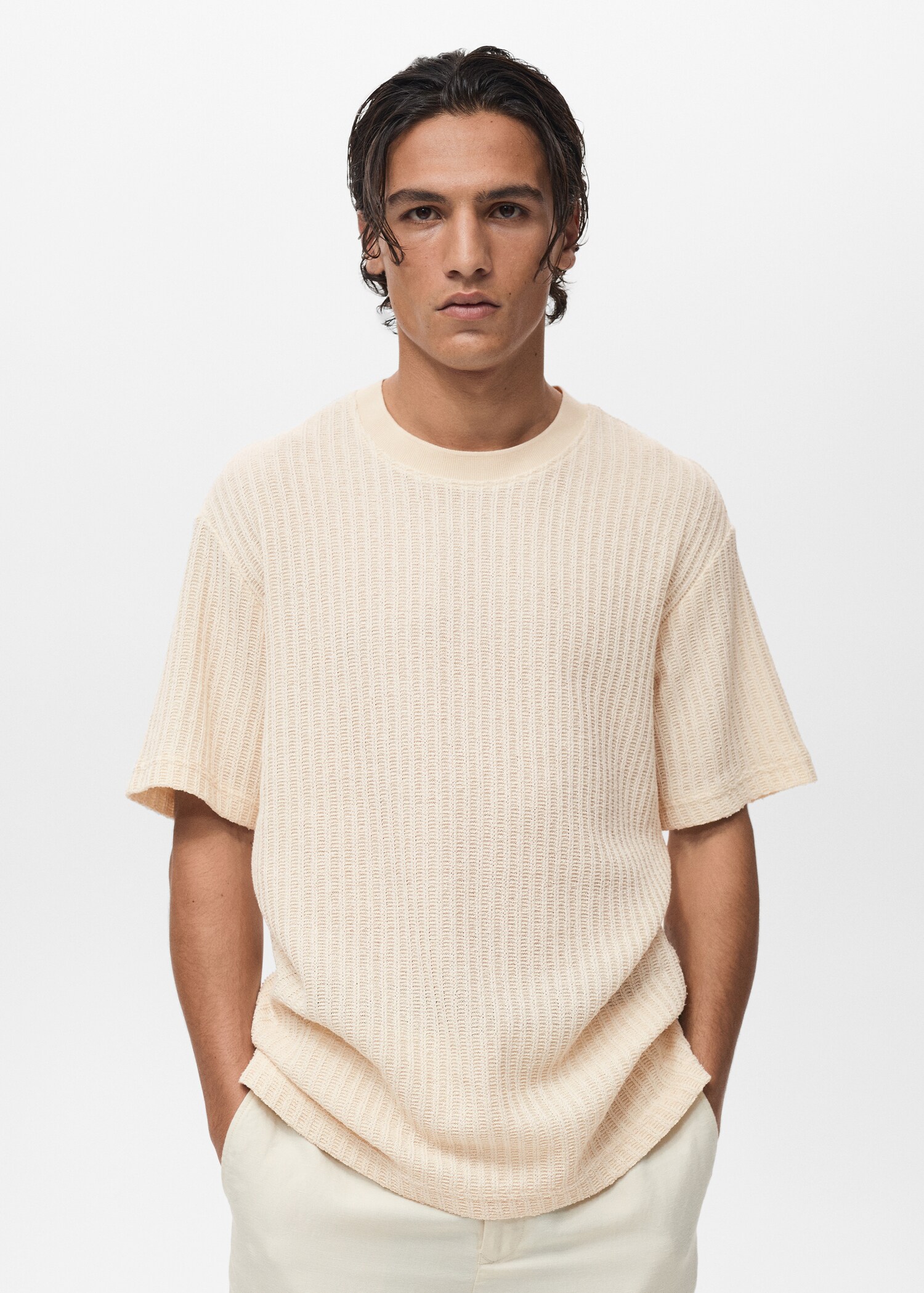 Ribbed  knit t-shirt - Medium plane