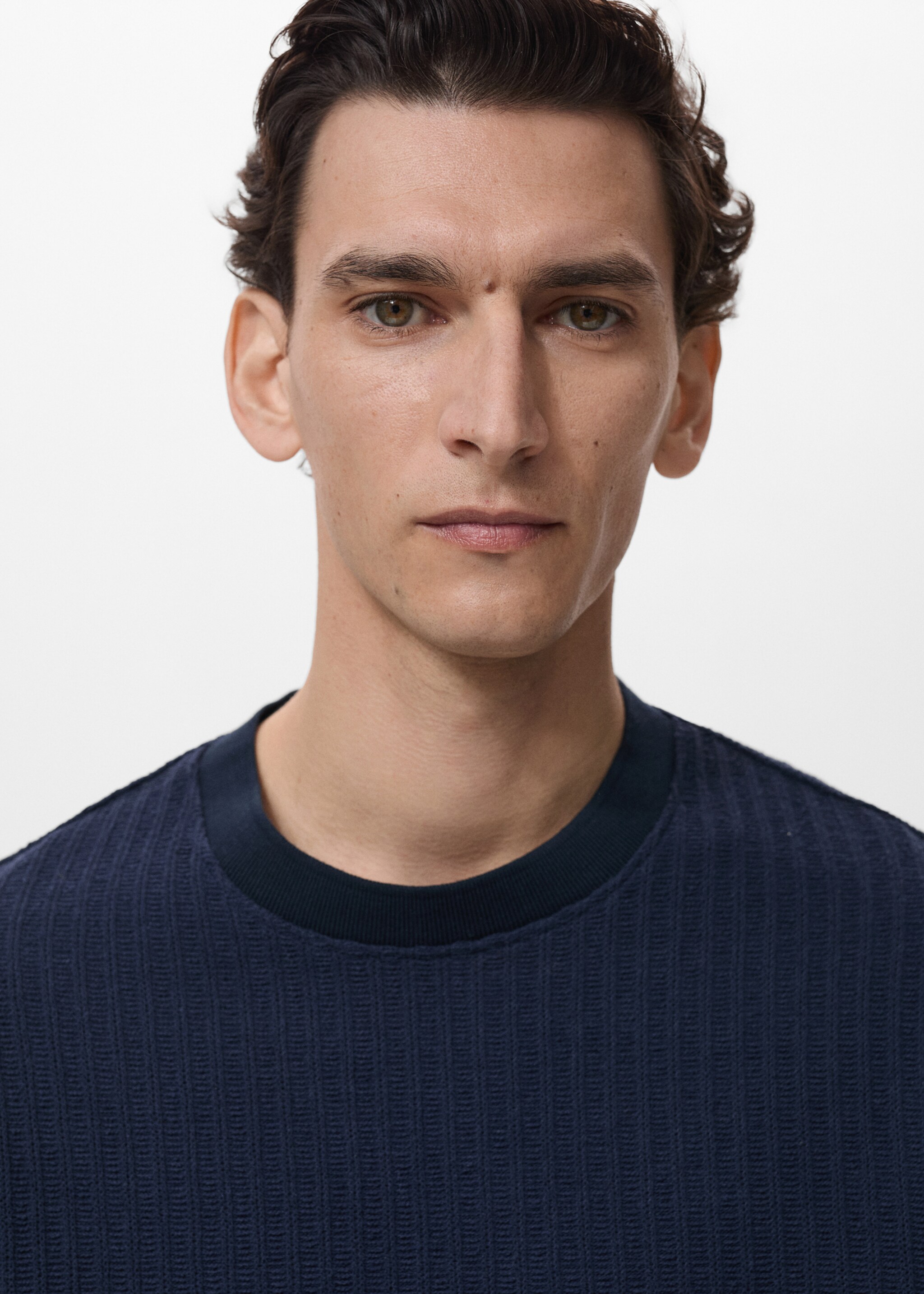 Ribbed  knit t-shirt - Details of the article 1, Ink Blue. Ref: 87099217-00.