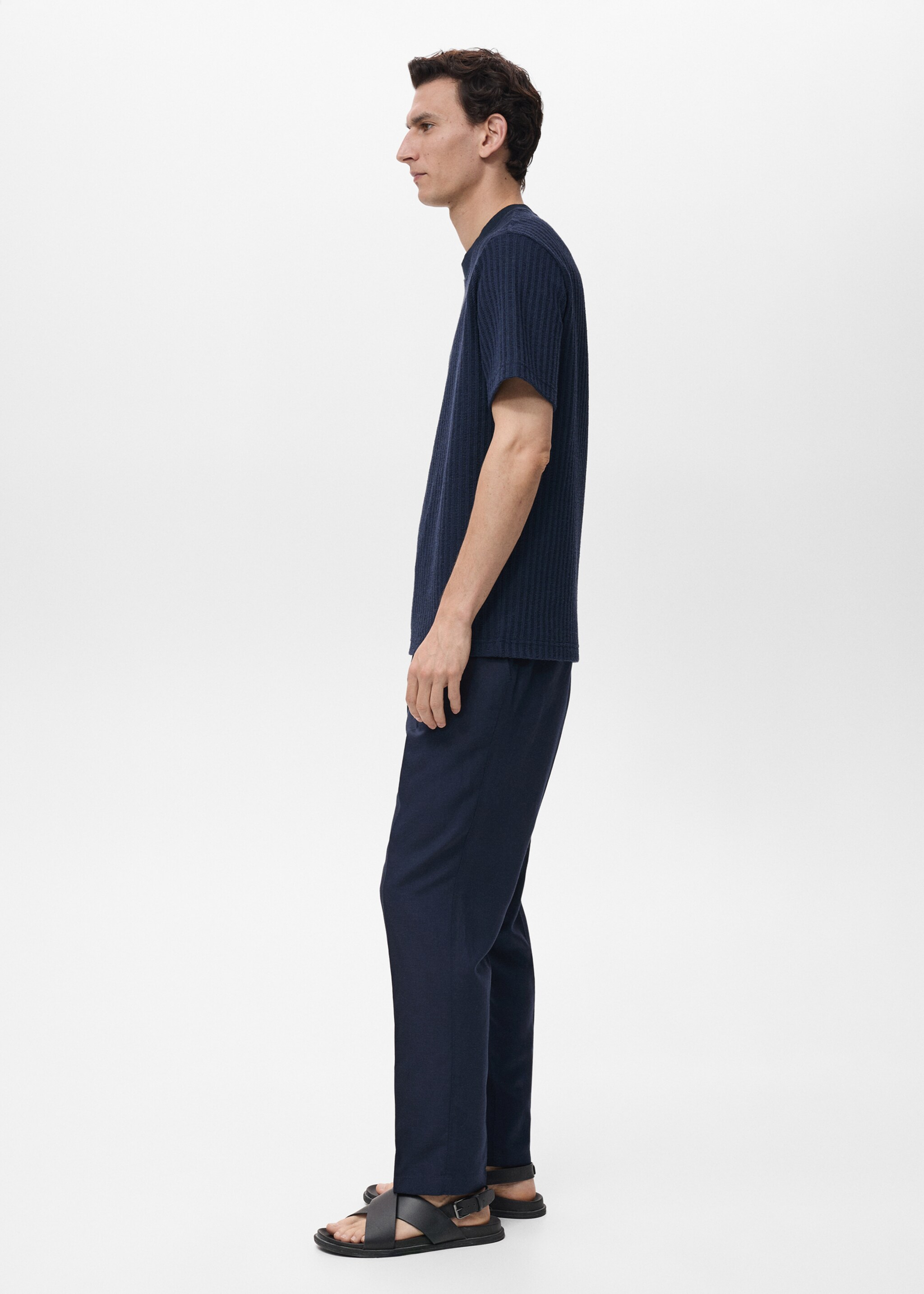 Ribbed  knit t-shirt - Details of the article 2, Ink Blue. Ref: 87099217-00.