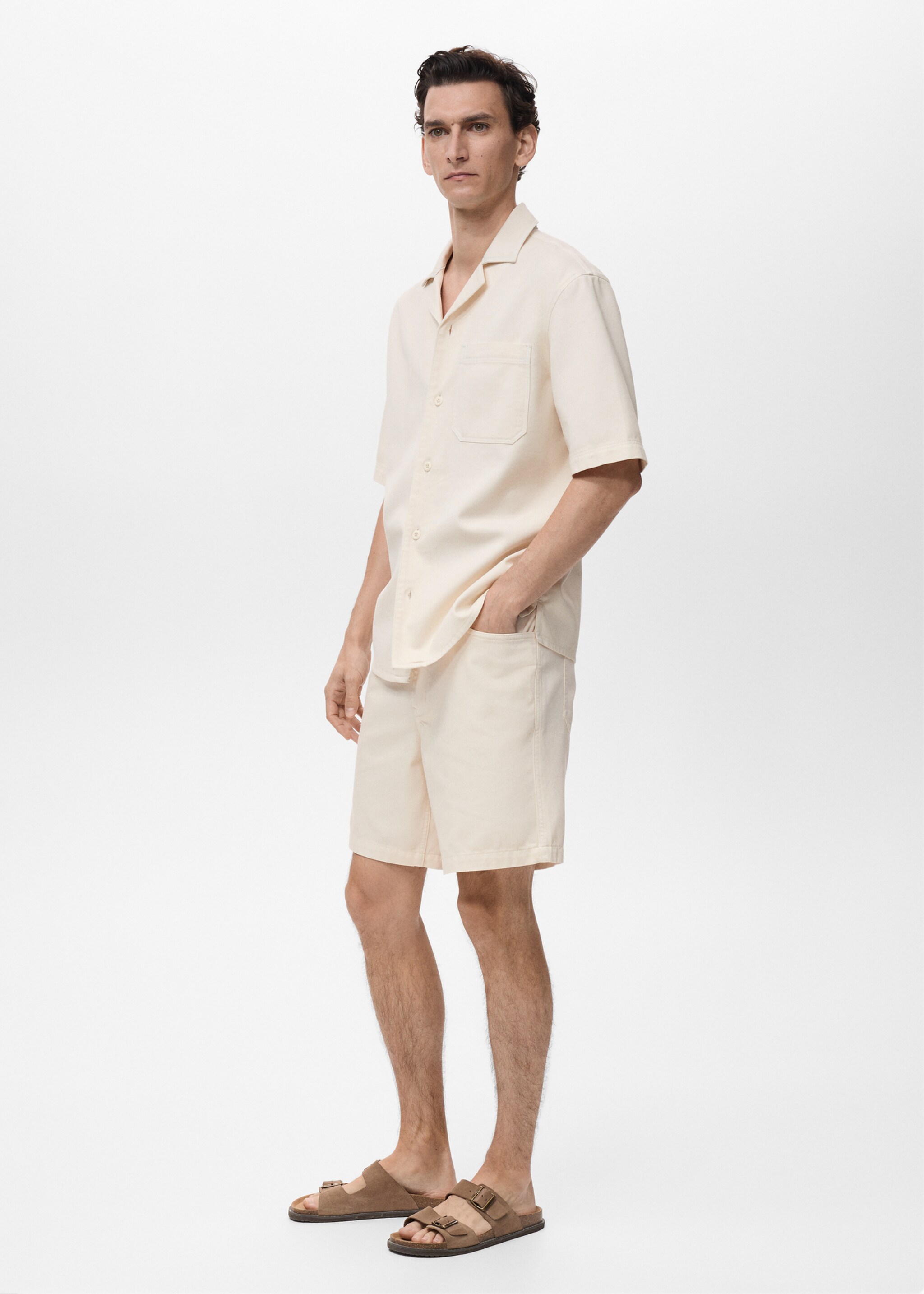 Cotton lyocell bermuda shorts - Details of the article 2, Ivory White. Ref: 87099218-00.