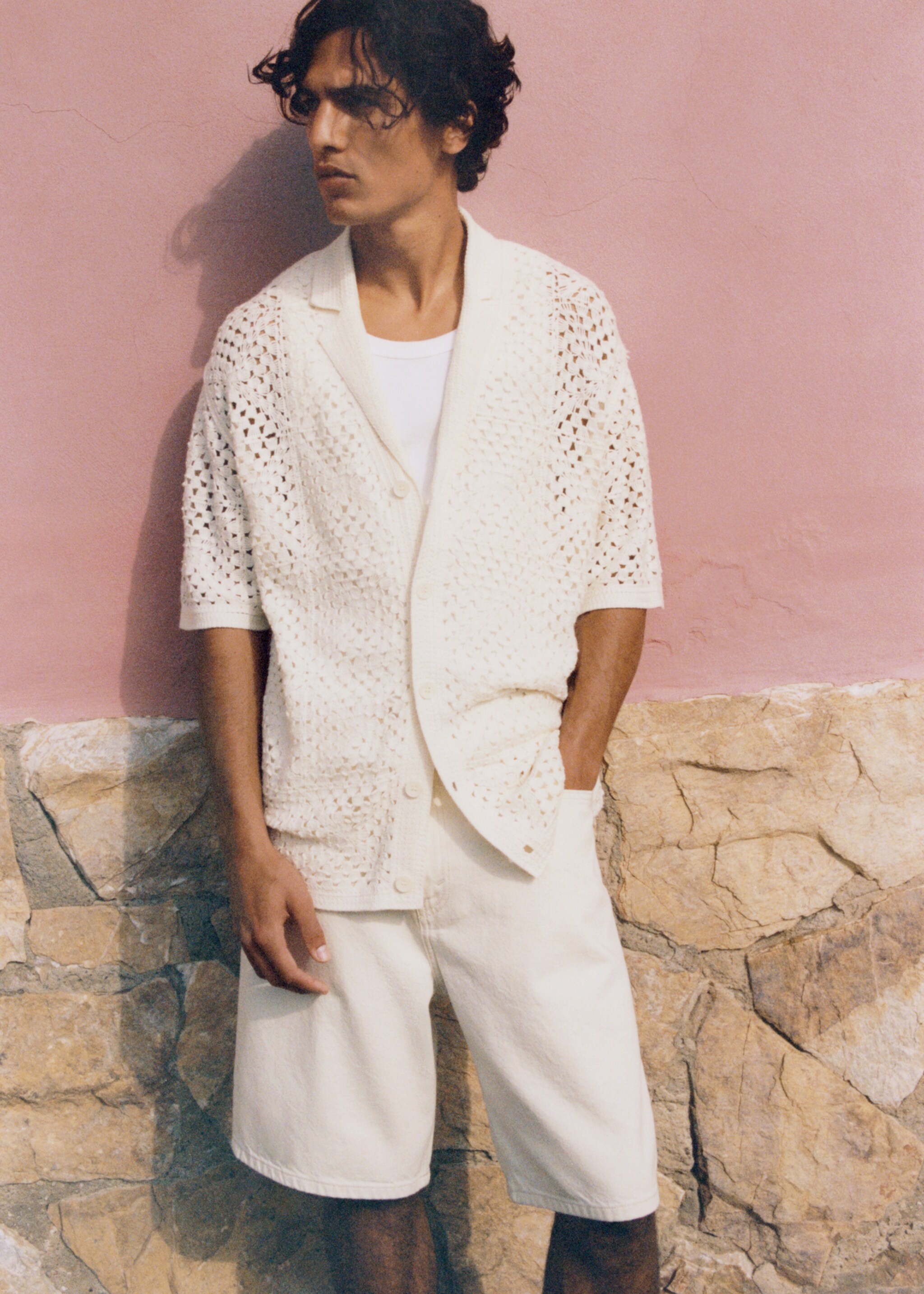 Cotton lyocell bermuda shorts - Details of the article 5, Ivory White. Ref: 87099218-00.