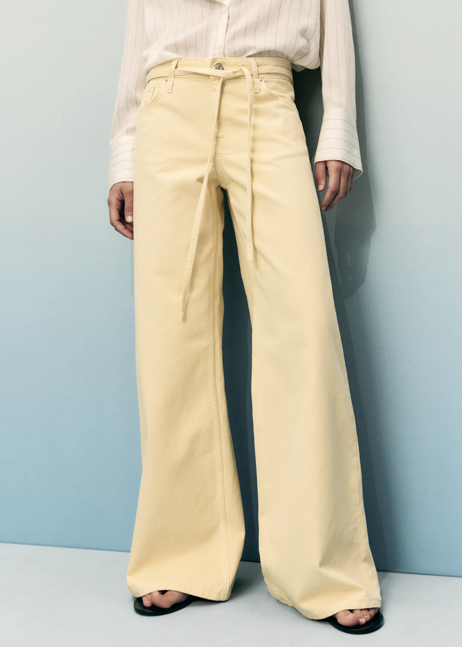 Low-rise wide leg jeans with belt - Medium plane
