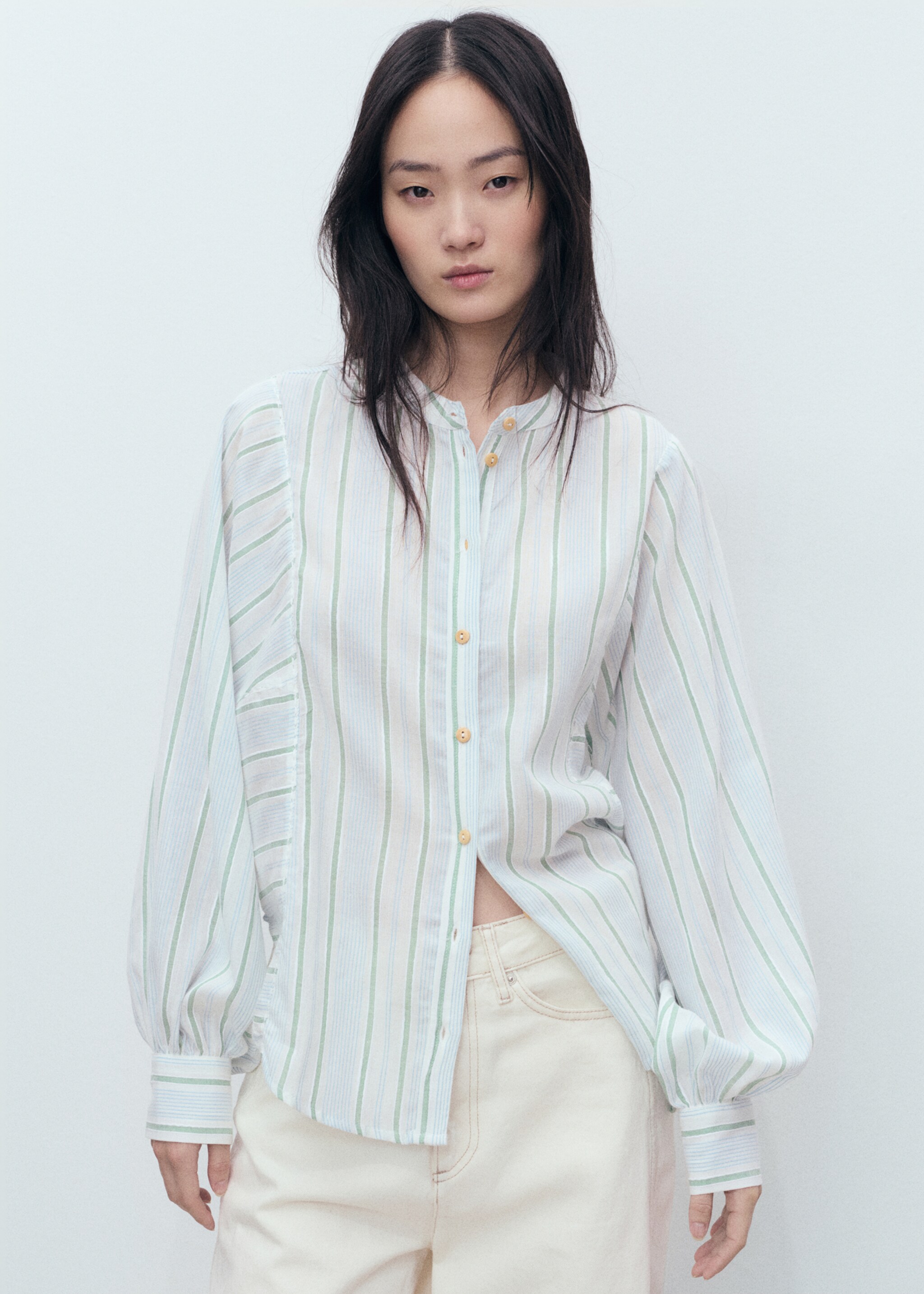 Chemise imprimée rayures - Plan moyen, Bleu. Ref: 87108646-00.