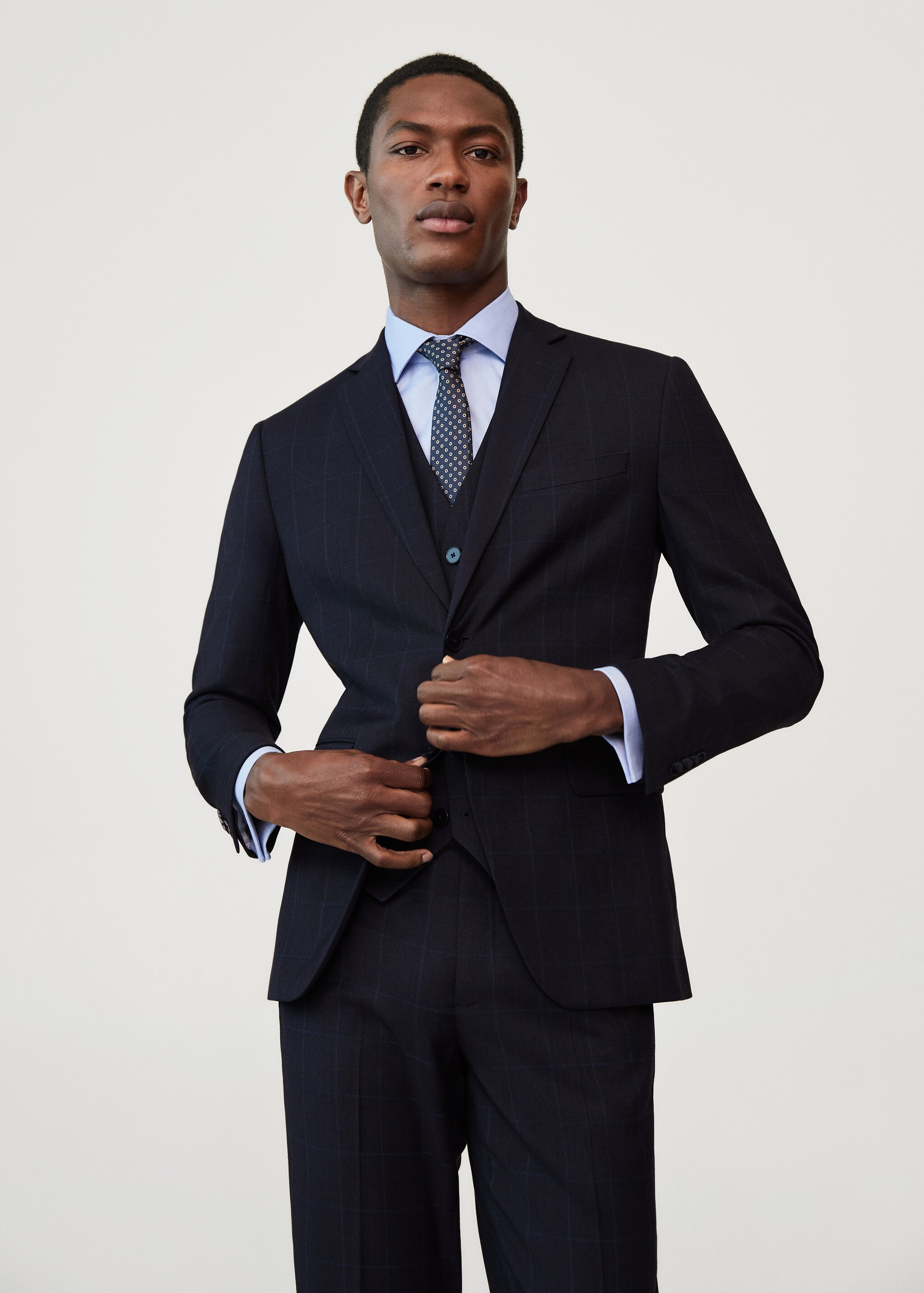 Oblekové sako slim fit s kostkou - Náhled ve středové rovině